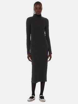 Whistles Textured Long Sleeve Midi Dress, Black, Black