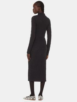 Whistles Textured Long Sleeve Midi Dress, Black - view 2, Black