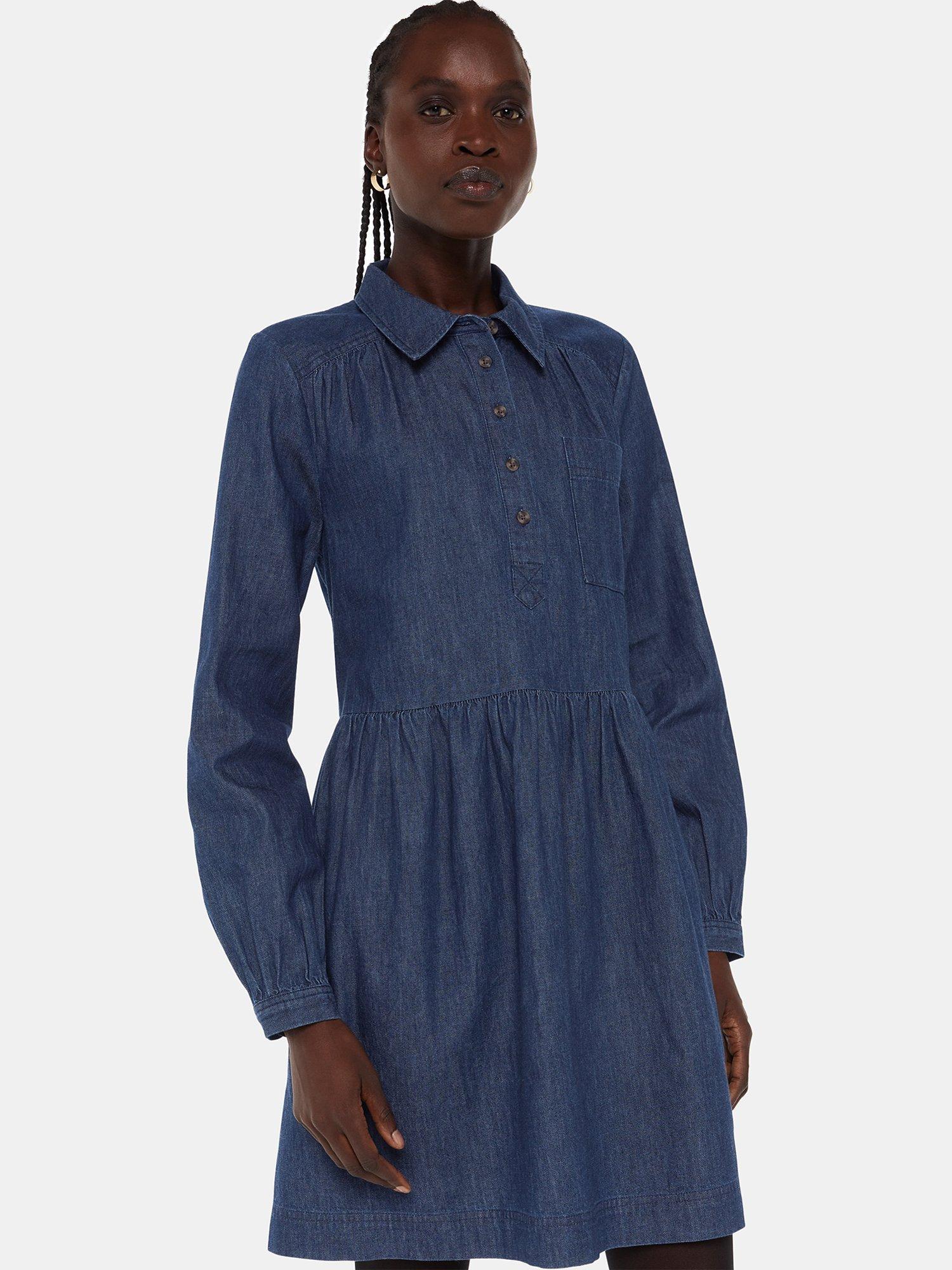 Whistles Winnie Chambray Mini Shirt Dress, Dark Denim, 18