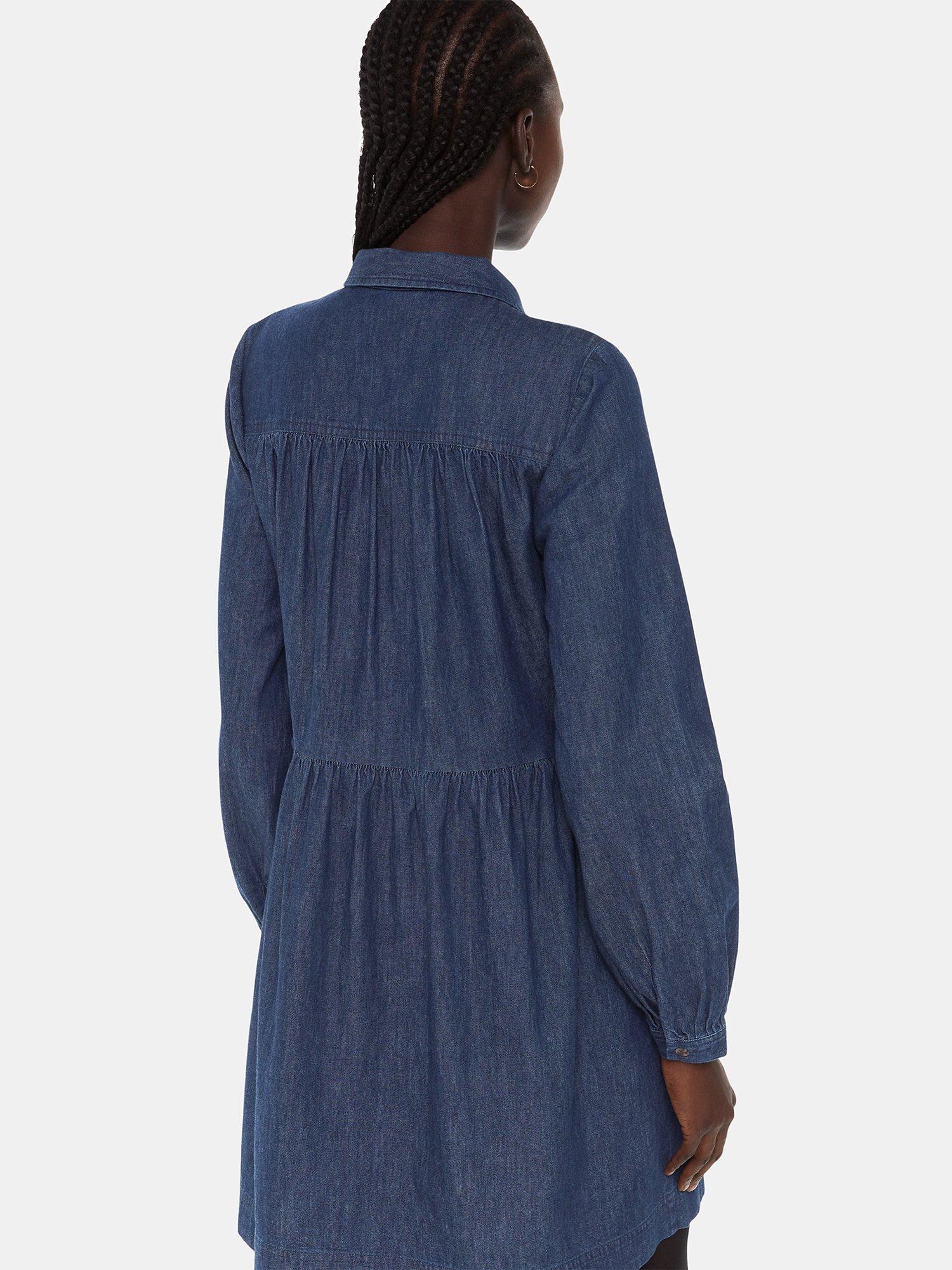 Whistles Winnie Chambray Mini Shirt Dress, Dark Denim, 18