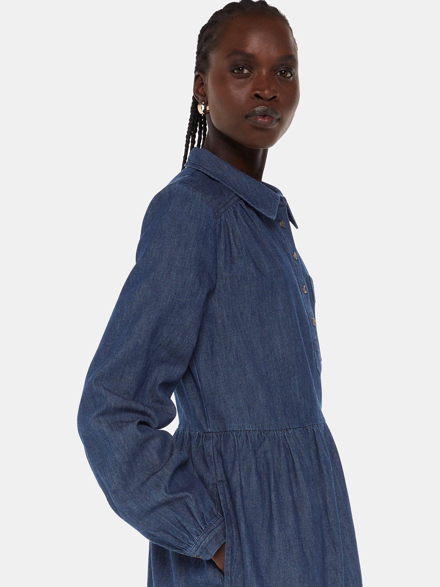 Whistles Winnie Chambray Mini Shirt Dress, Dark Denim, 18