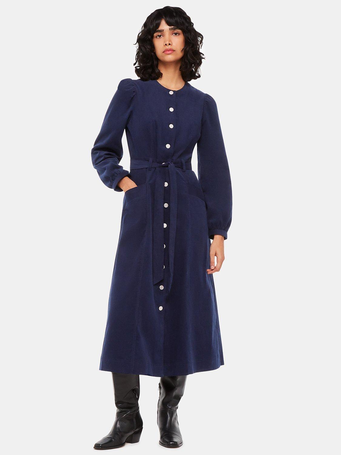 Whistles Ange Midi Cord Dress, Navy