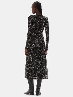 Whistles Scribble Bouquet Midi Mesh Dress, Black/Multi - view 2, Black/Multi
