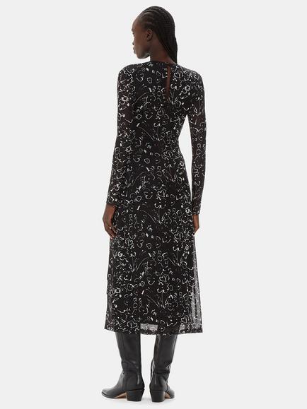 Whistles Scribble Bouquet Midi Mesh Dress, Black/Multi - view 2, Black/Multi