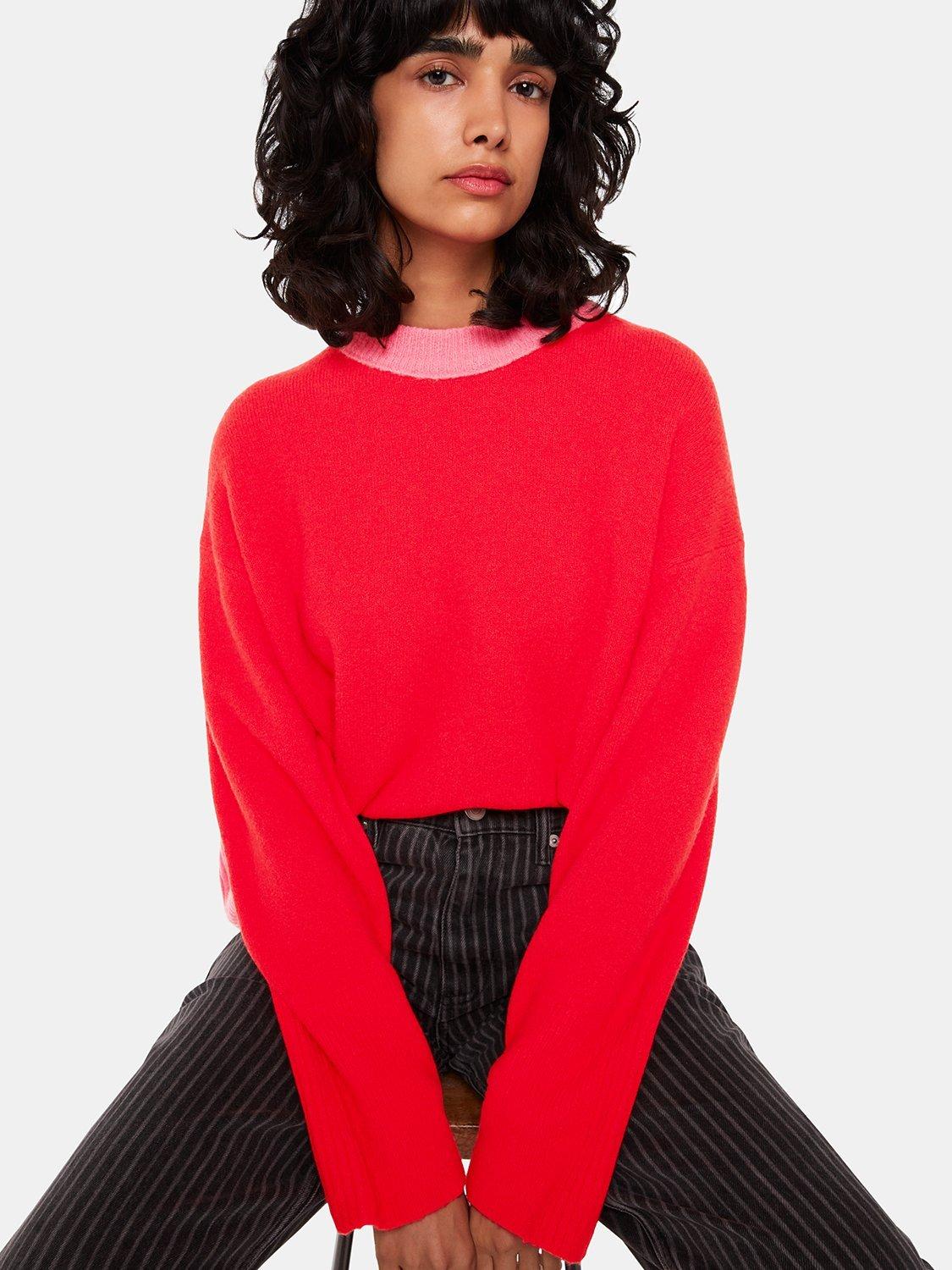 Whistles Colour Block Crew Neck Jumper, Red/Multi
