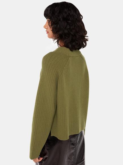 Whistles Ribbed Crew Neck Jumper, Khaki - view 2, Khaki