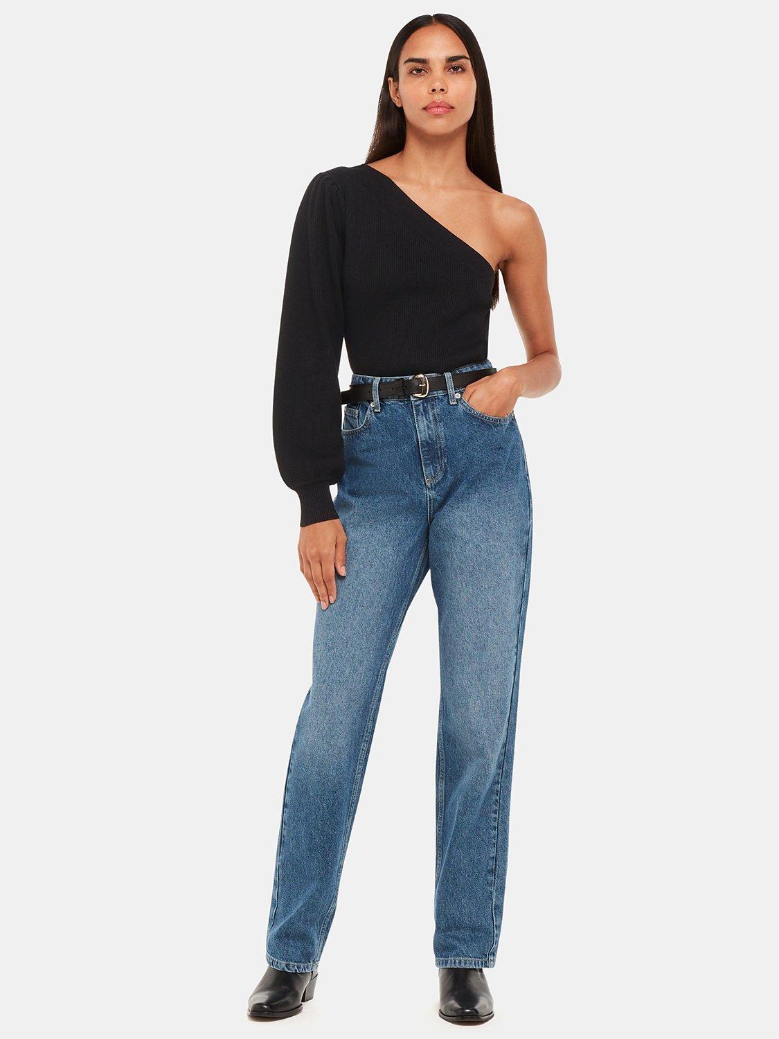 Product image 1 of 5, which shows Whistles Asymmetric Knit Top, Black, 18