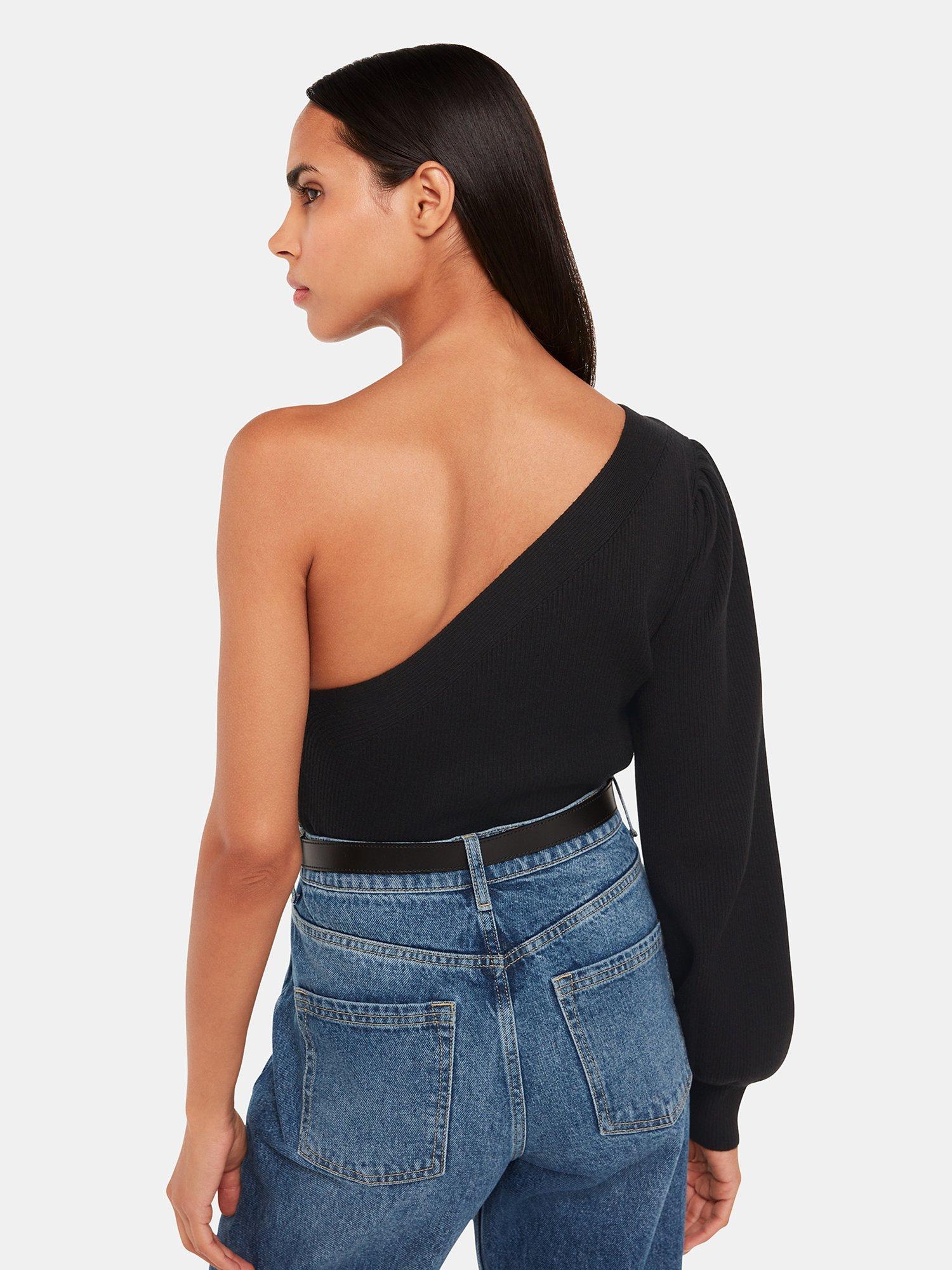 Product image 2 of 5, which shows Whistles Asymmetric Knit Top, Black, 18