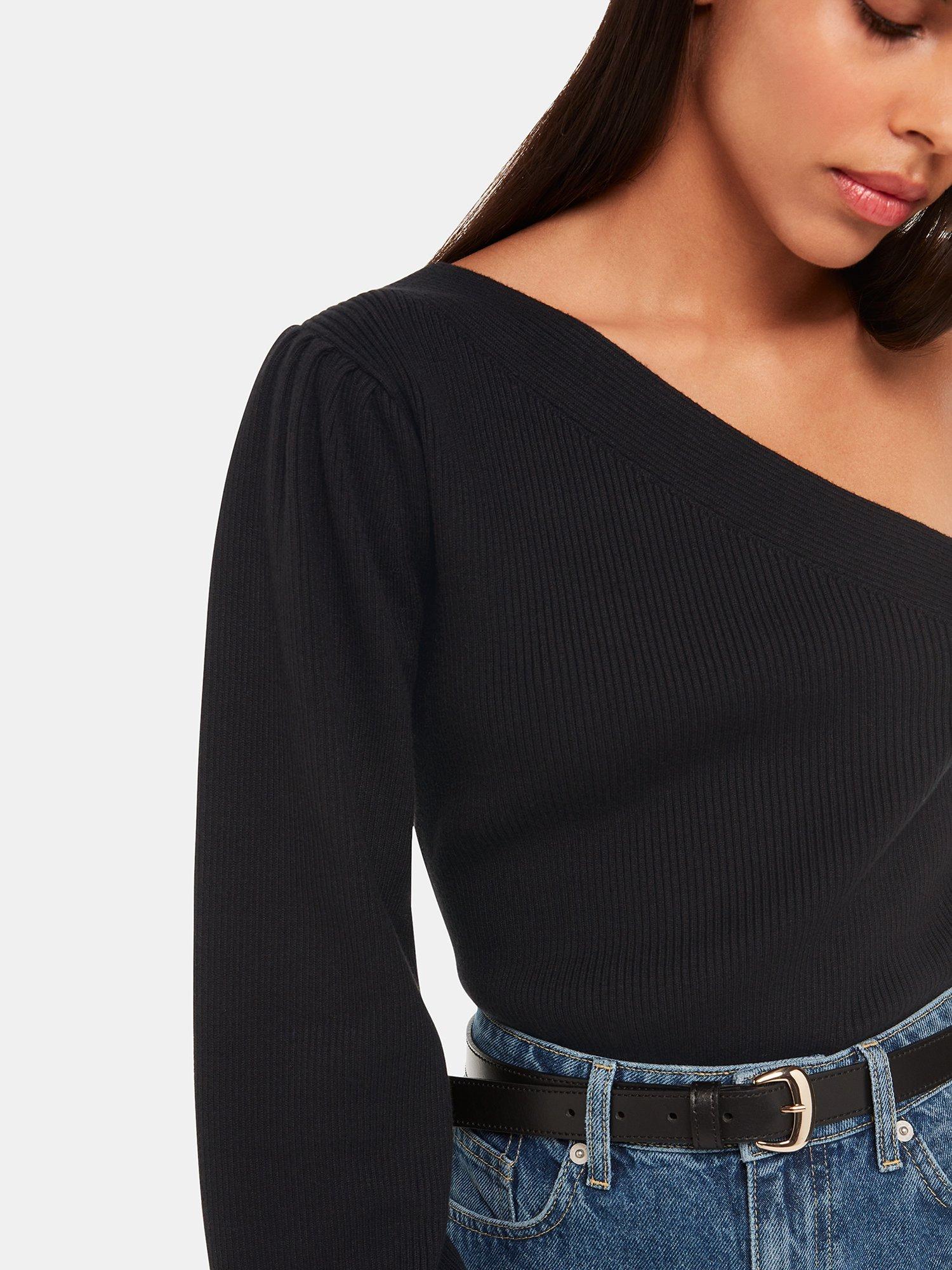 Product image 3 of 5, which shows Whistles Asymmetric Knit Top, Black, 18