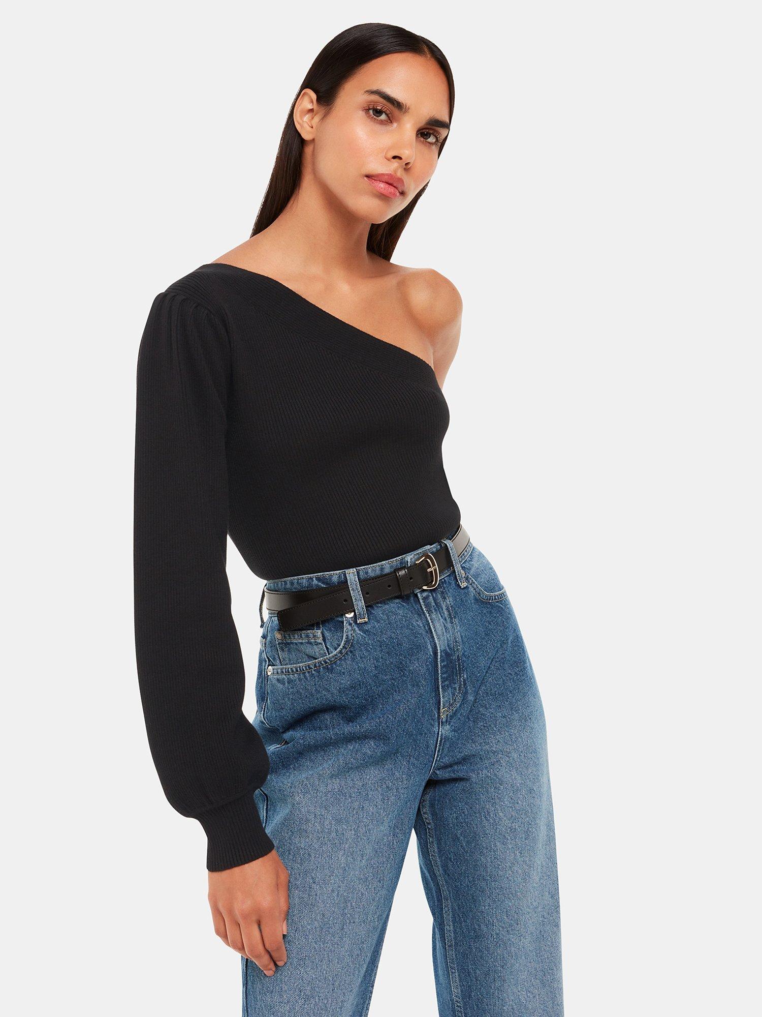 Product image 4 of 5, which shows Whistles Asymmetric Knit Top, Black, 18