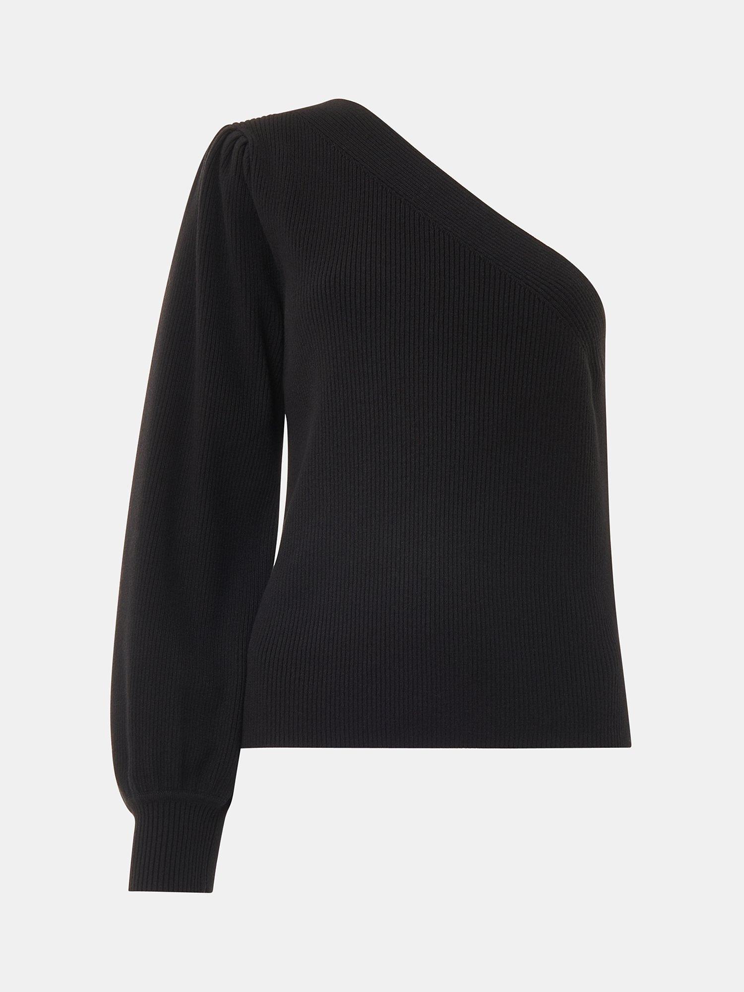 Product image 5 of 5, which shows Whistles Asymmetric Knit Top, Black, 18