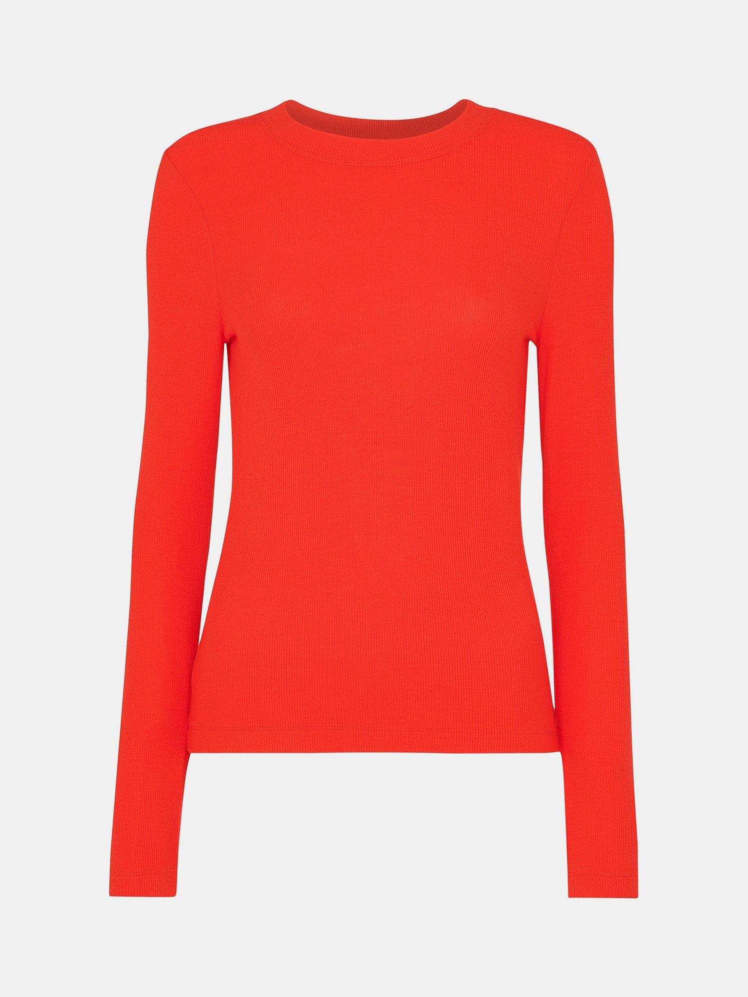 Product image 1 of 1, which shows Whistles Essential Ribbed Crew Neck Top, Red, 14