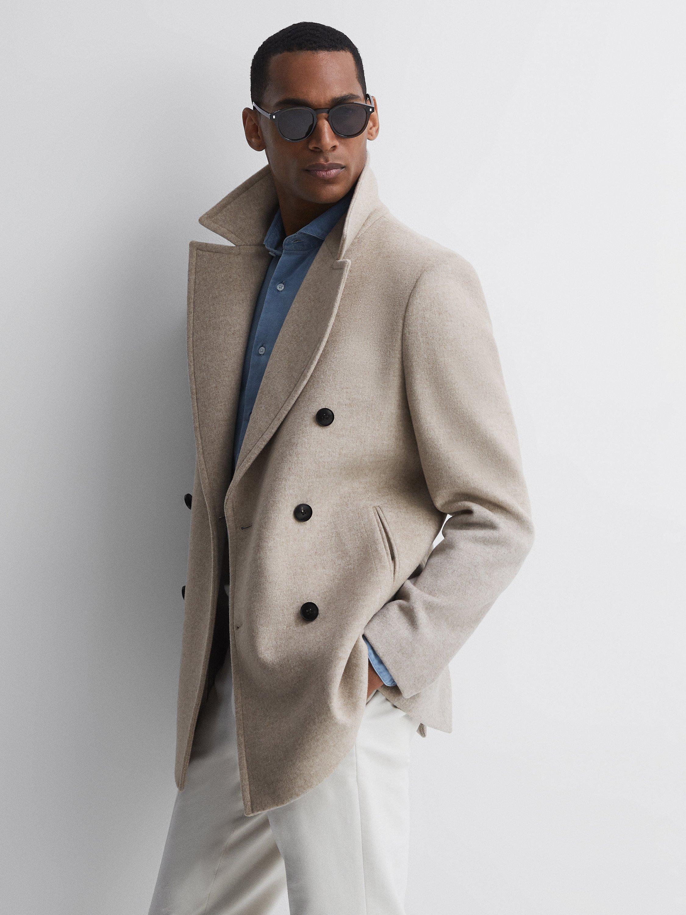 Reiss Garda Wool Blend Overcoat, Stone Melange