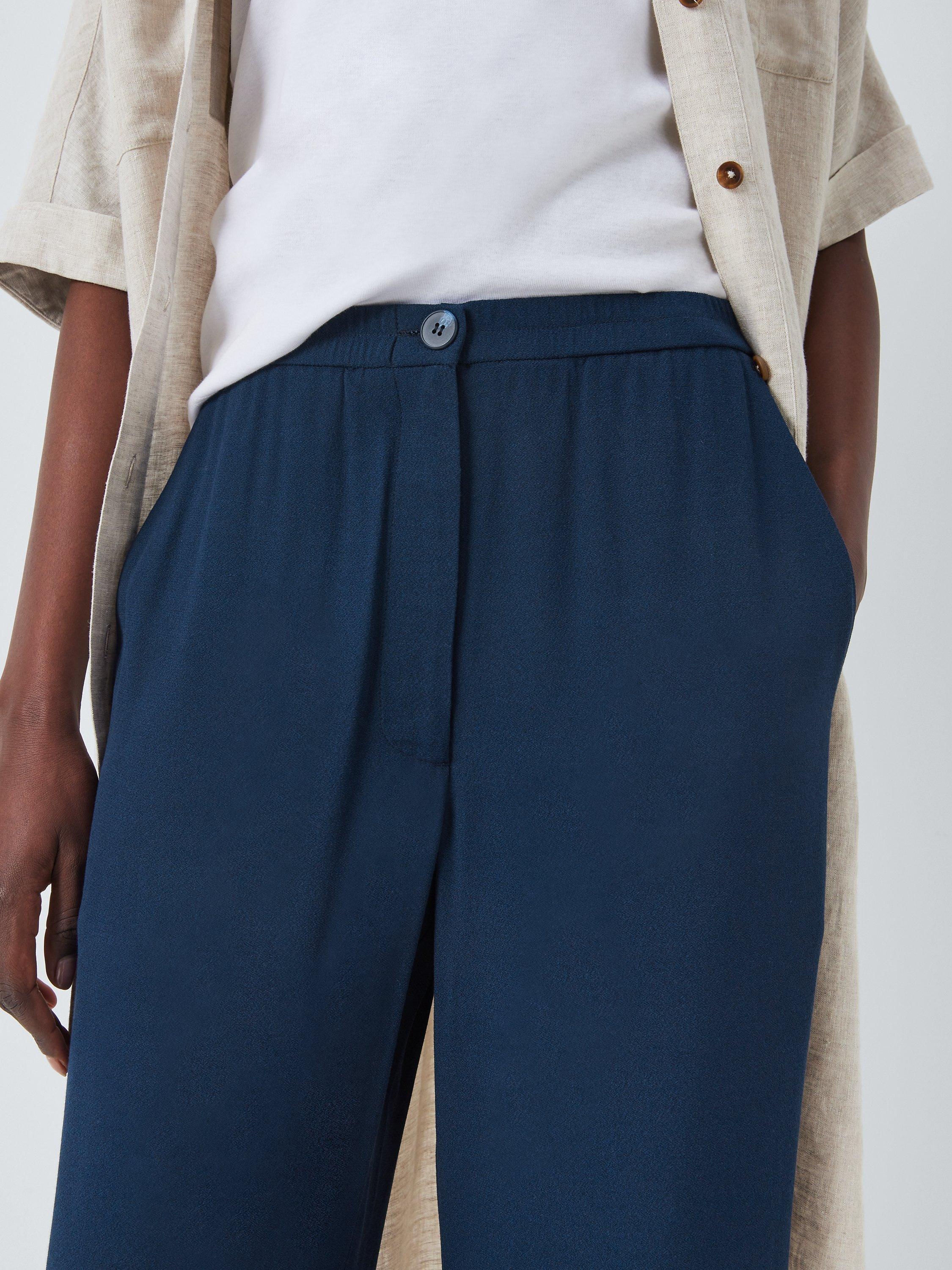 Product image 5 of 6, which shows John Lewis Viscose Crepe Wide Leg Trousers, Navy, 8