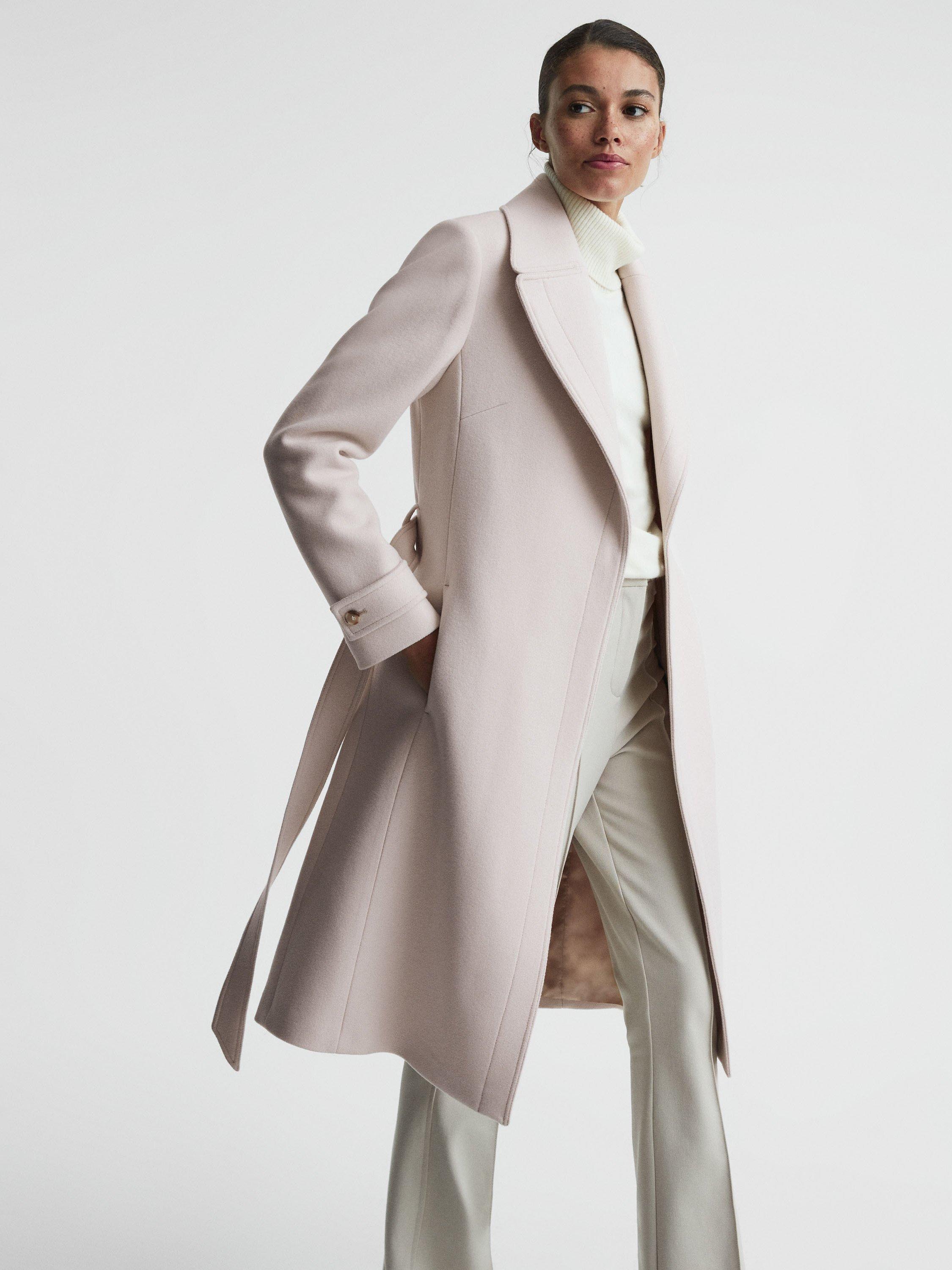 Reiss Tor Wool Bland Mid-Length Belted Coat, Neutral