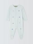 John Lewis Heirloom Collection Baby Transport Toys Embroidered Pima Cotton Sleepsuit, Blue