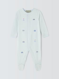 John Lewis Heirloom Collection Baby Transport Toys Embroidered Pima Cotton Sleepsuit, Blue, Blue