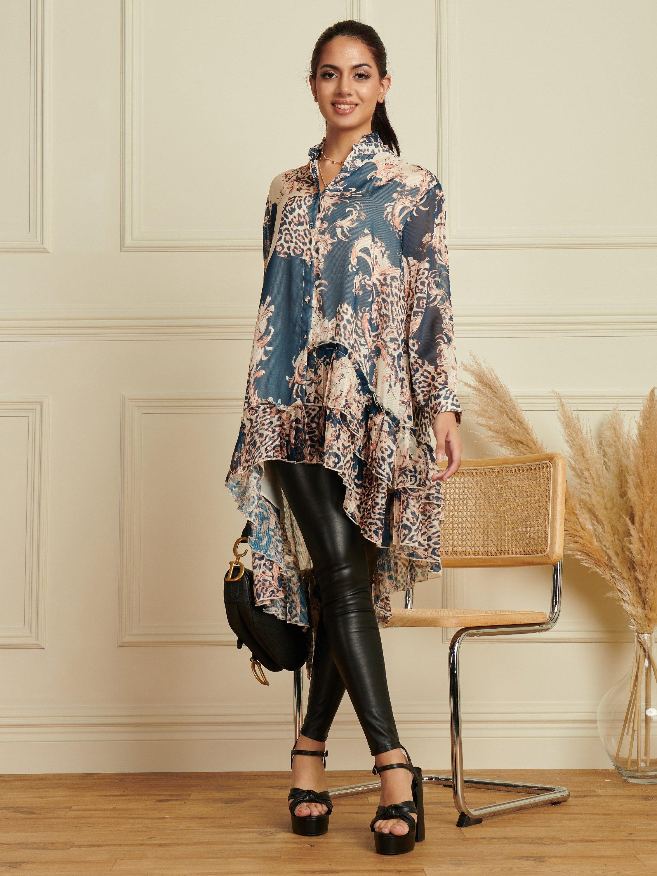 Jolie Moi Oversized Abstract Shirt, Teal