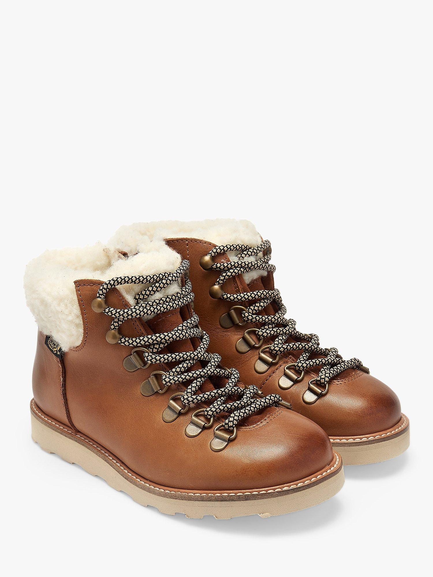 Product image 2 of 3, which shows Young Soles Kids' Eddie Fur Trim Hiking Boots, Tan Burnished, 1