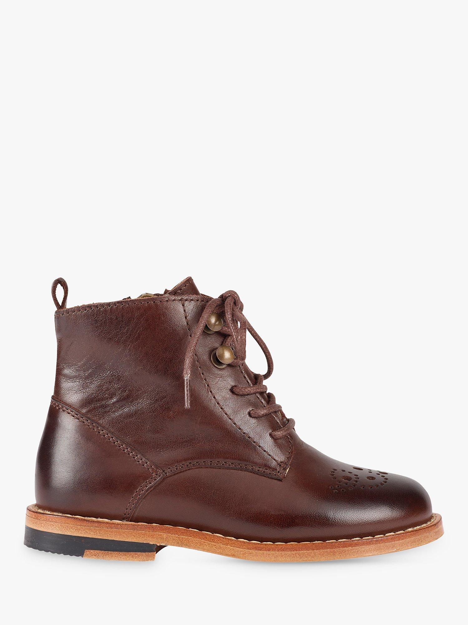 Product image 1 of 3, which shows Young Soles Kids' Buster Leather Brogue Boots, Dark Brown, 11 Jnr