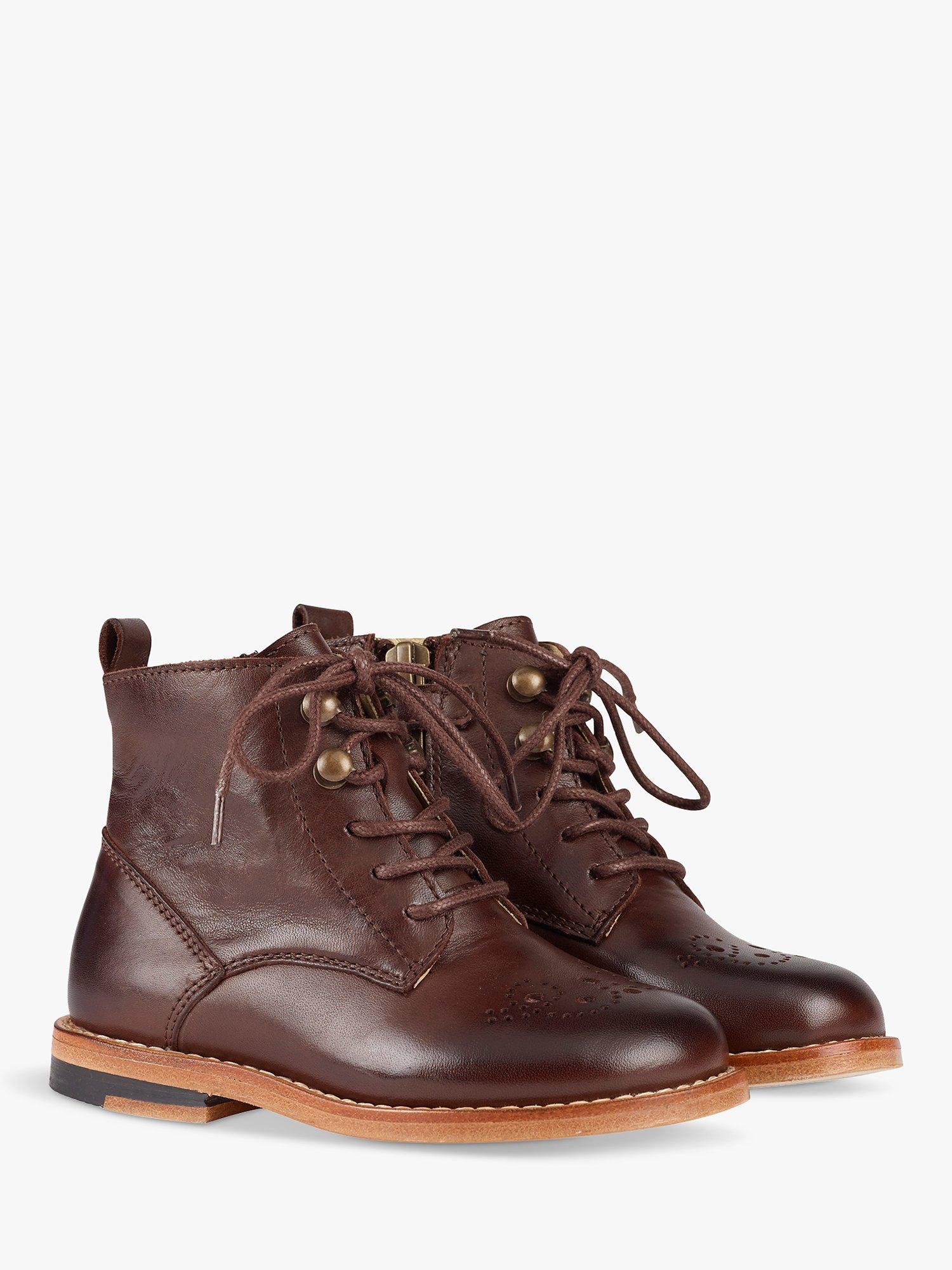 Product image 2 of 3, which shows Young Soles Kids' Buster Leather Brogue Boots, Dark Brown, 11 Jnr