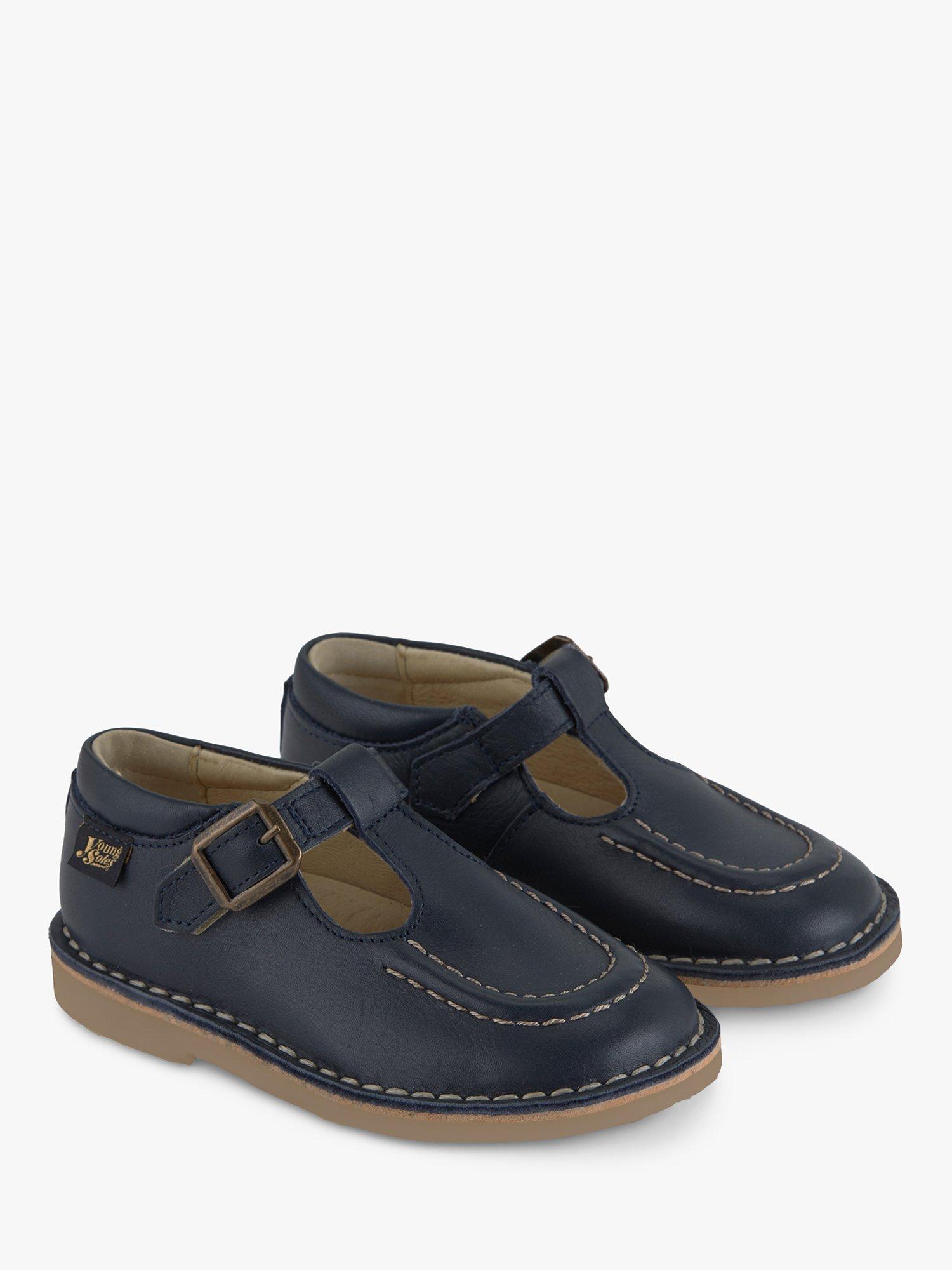 Young Soles Kids' Parker T-Bar Leather Shoes, Navy, 1