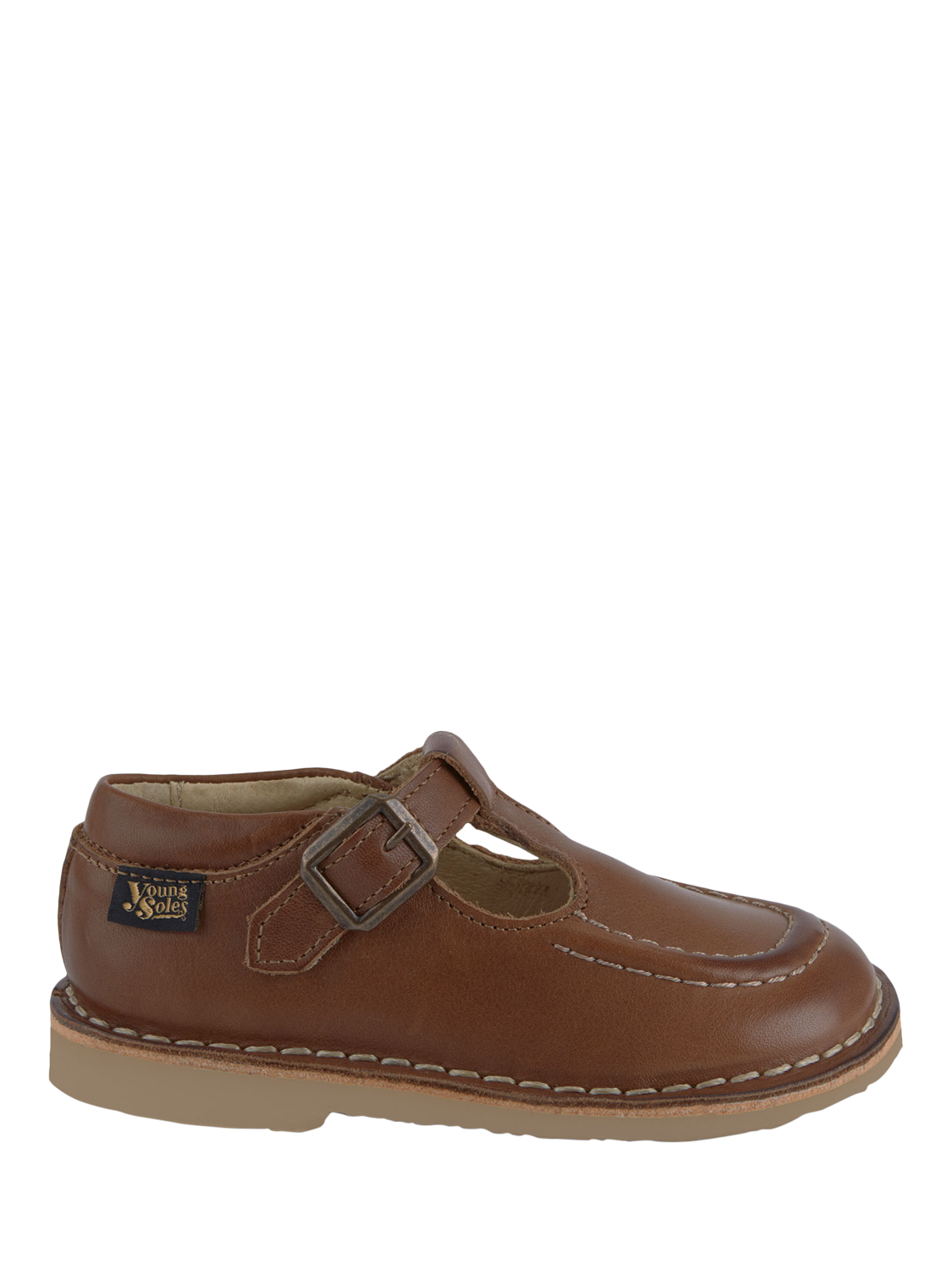 Young Soles Kids Parker T Bar Leather Shoes Tan Burnished