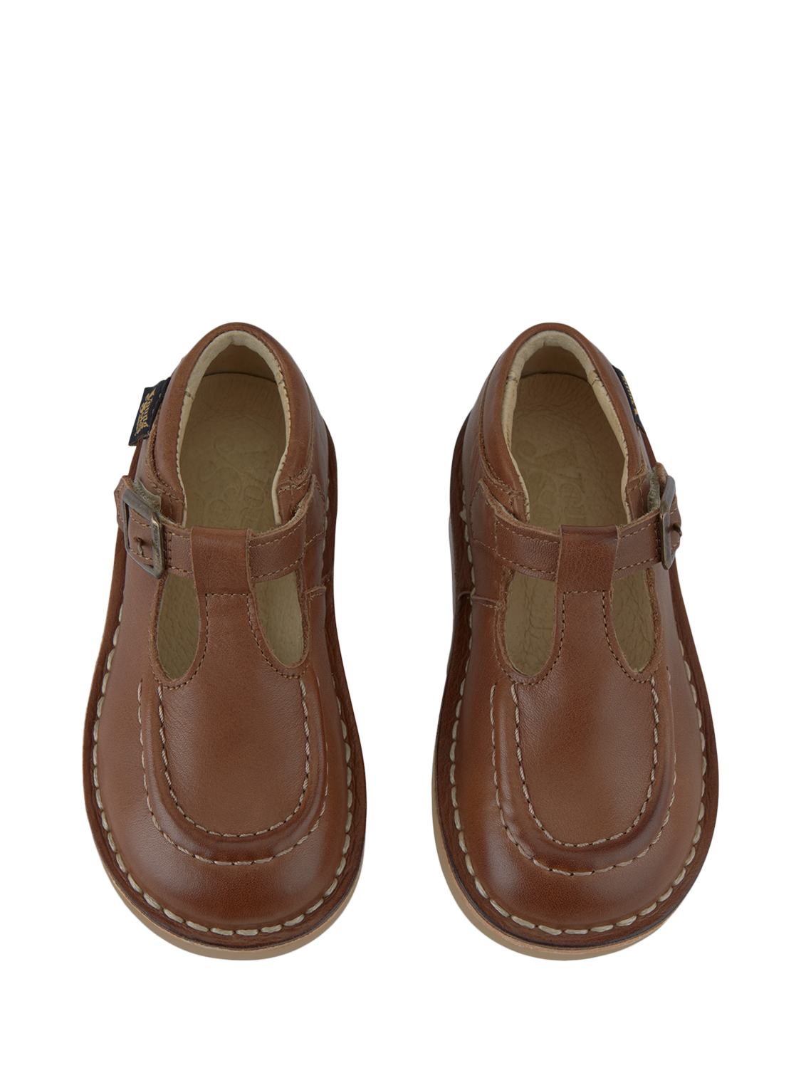 Product image 3 of 3, which shows Young Soles Kids' Parker T-Bar Leather Shoes, Tan Burnished, 1