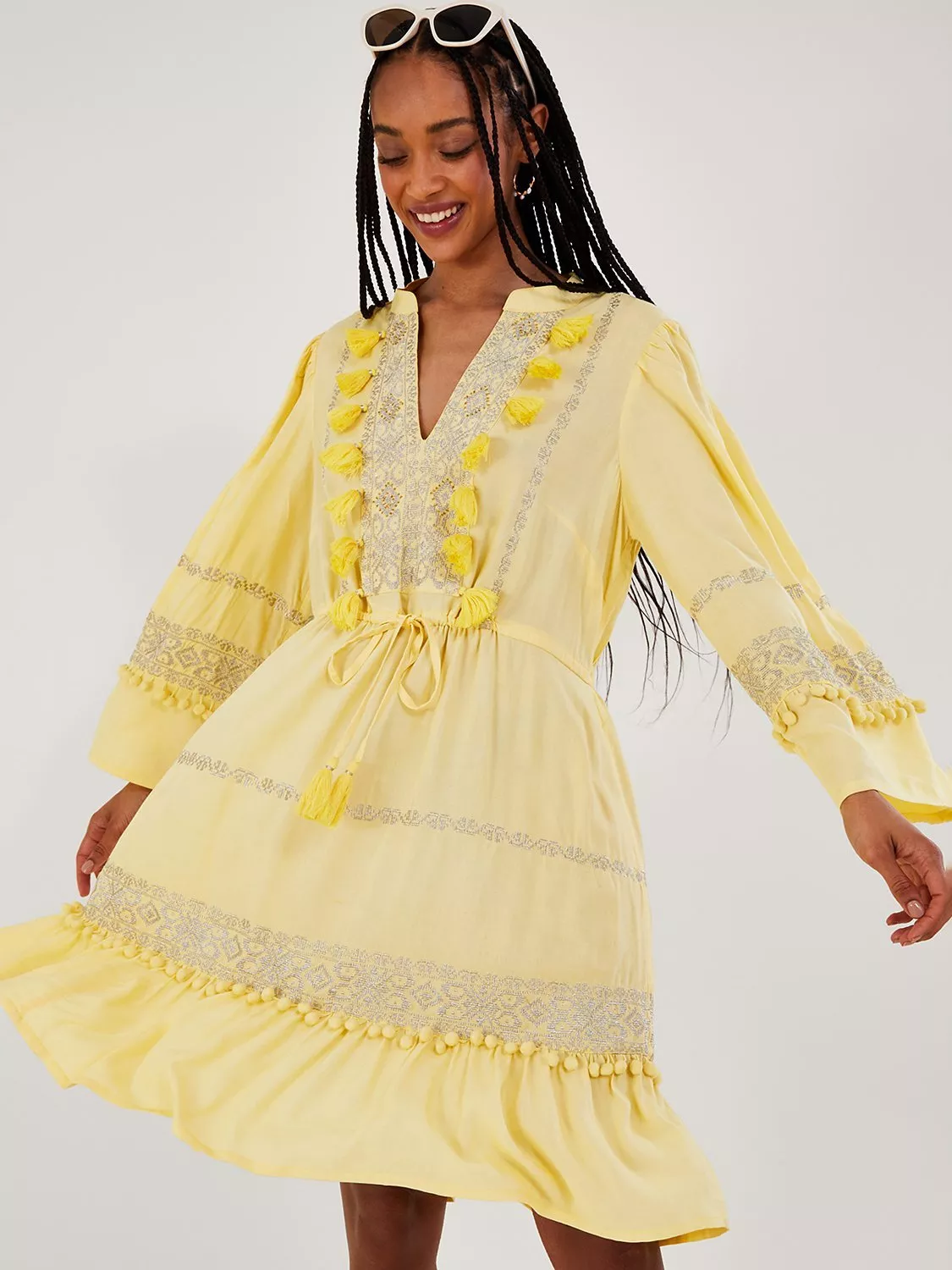 Monsoon yellow lace dress best sale