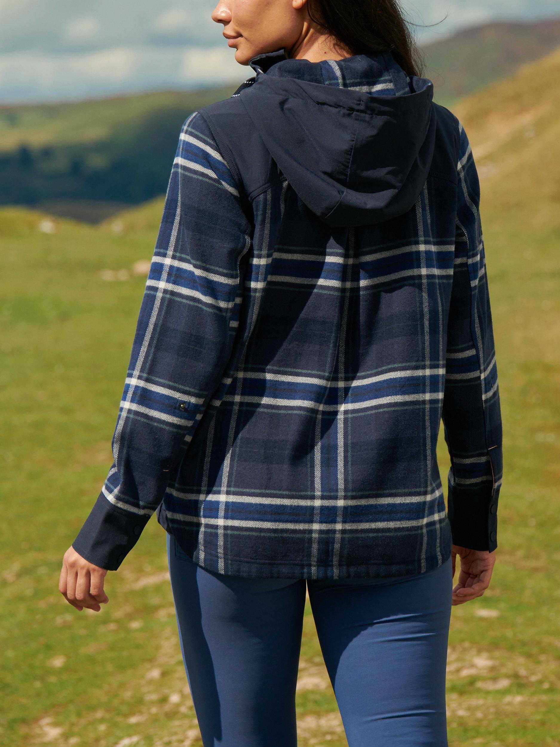 Product image 3 of 7, which shows ACAI Boyfriend Check Hoodie, Deep Navy, XS