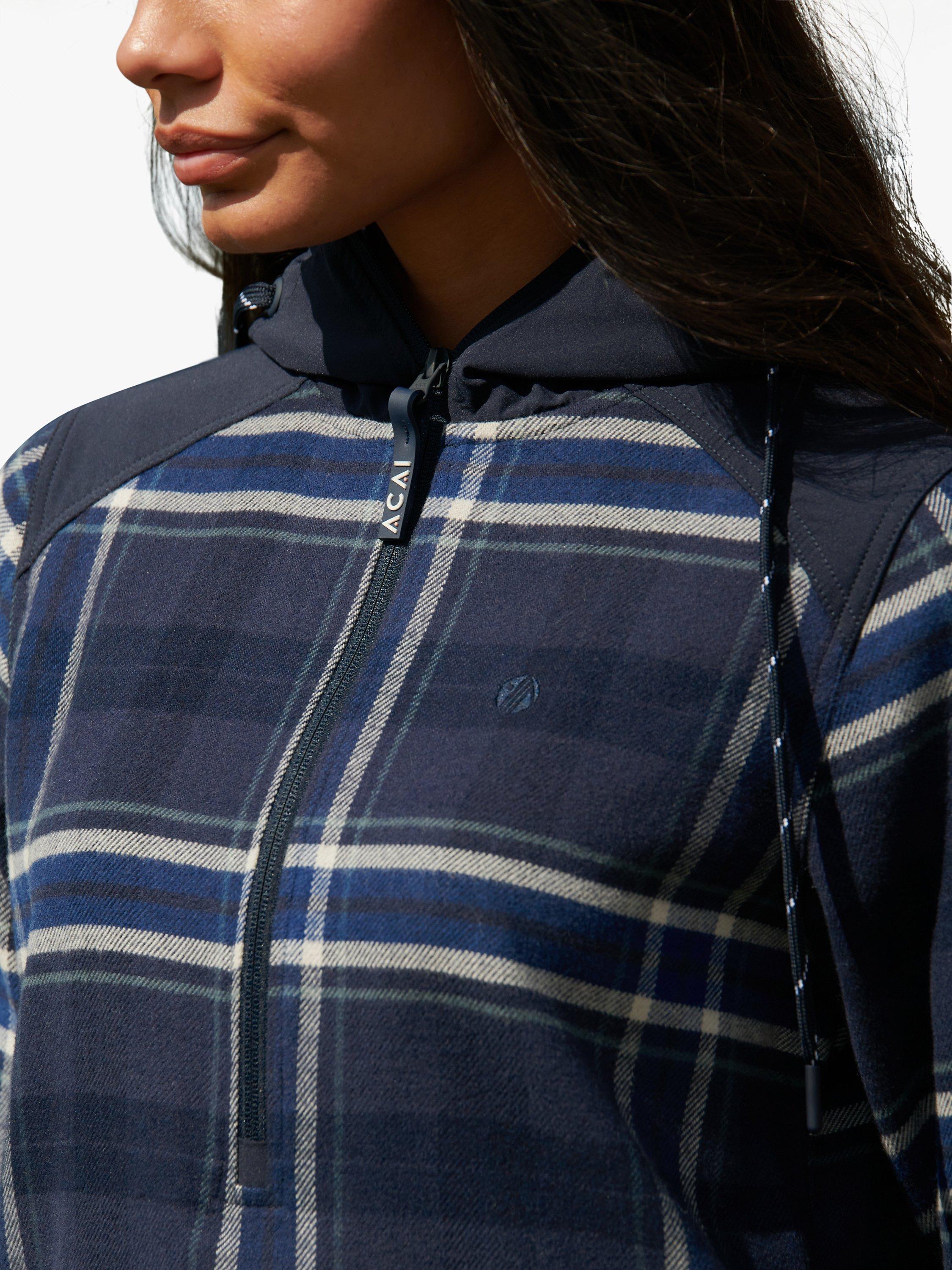 Product image 4 of 7, which shows ACAI Boyfriend Check Hoodie, Deep Navy, XS