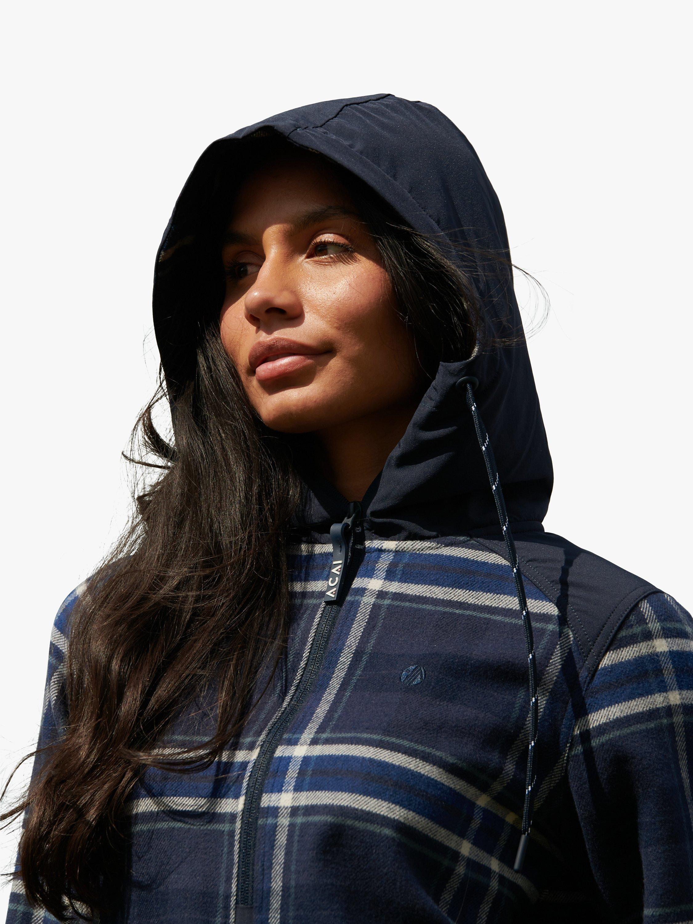 Product image 6 of 7, which shows ACAI Boyfriend Check Hoodie, Deep Navy, XS
