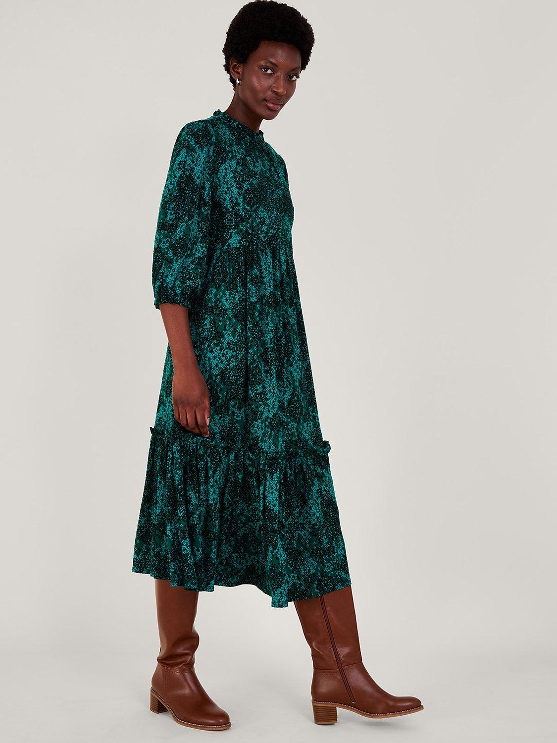 Monsoon Fay Smock Midi Dress, Black/Multi