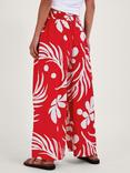 Monsoon Large Palm Print Wide Leg Trousers, Red