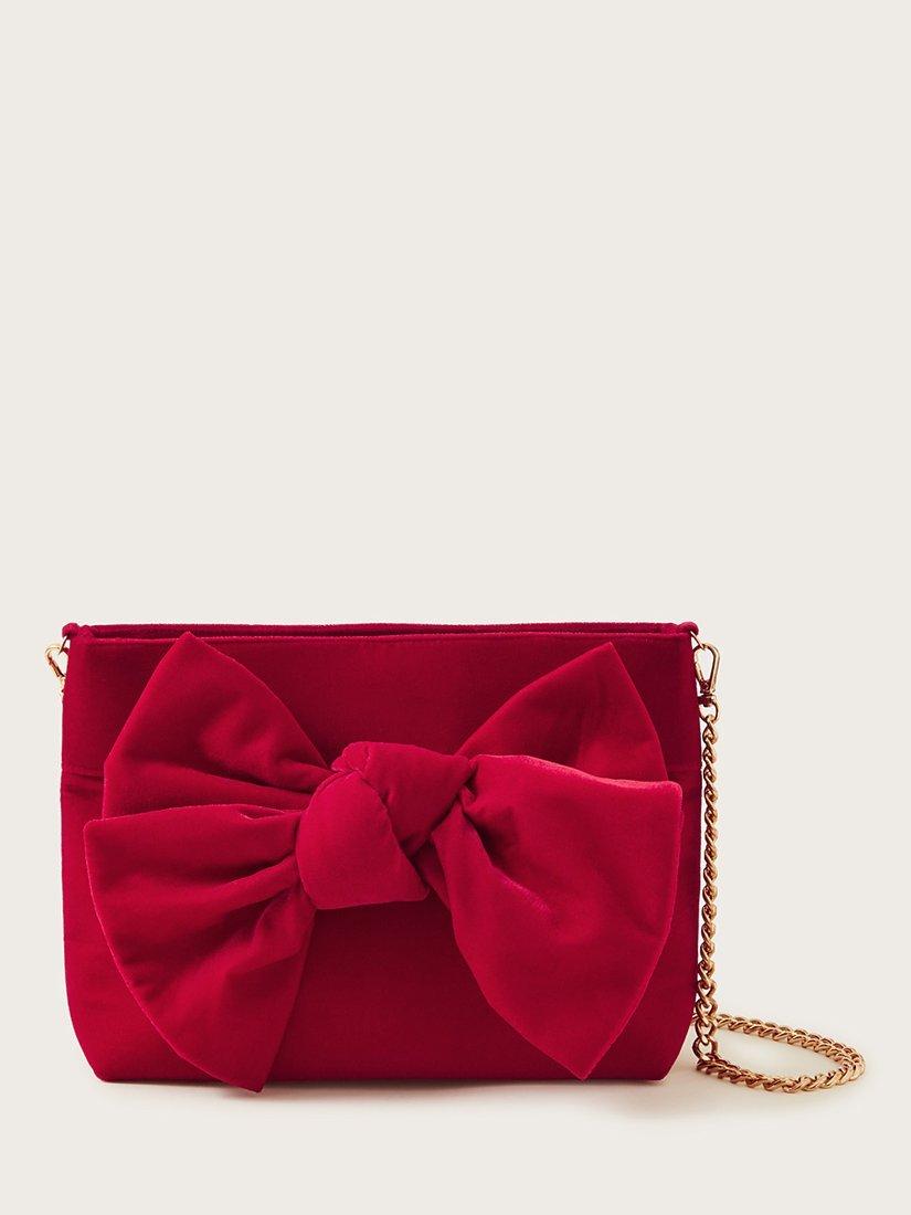 Monsoon Velvet Bow Clutch Bag, Red