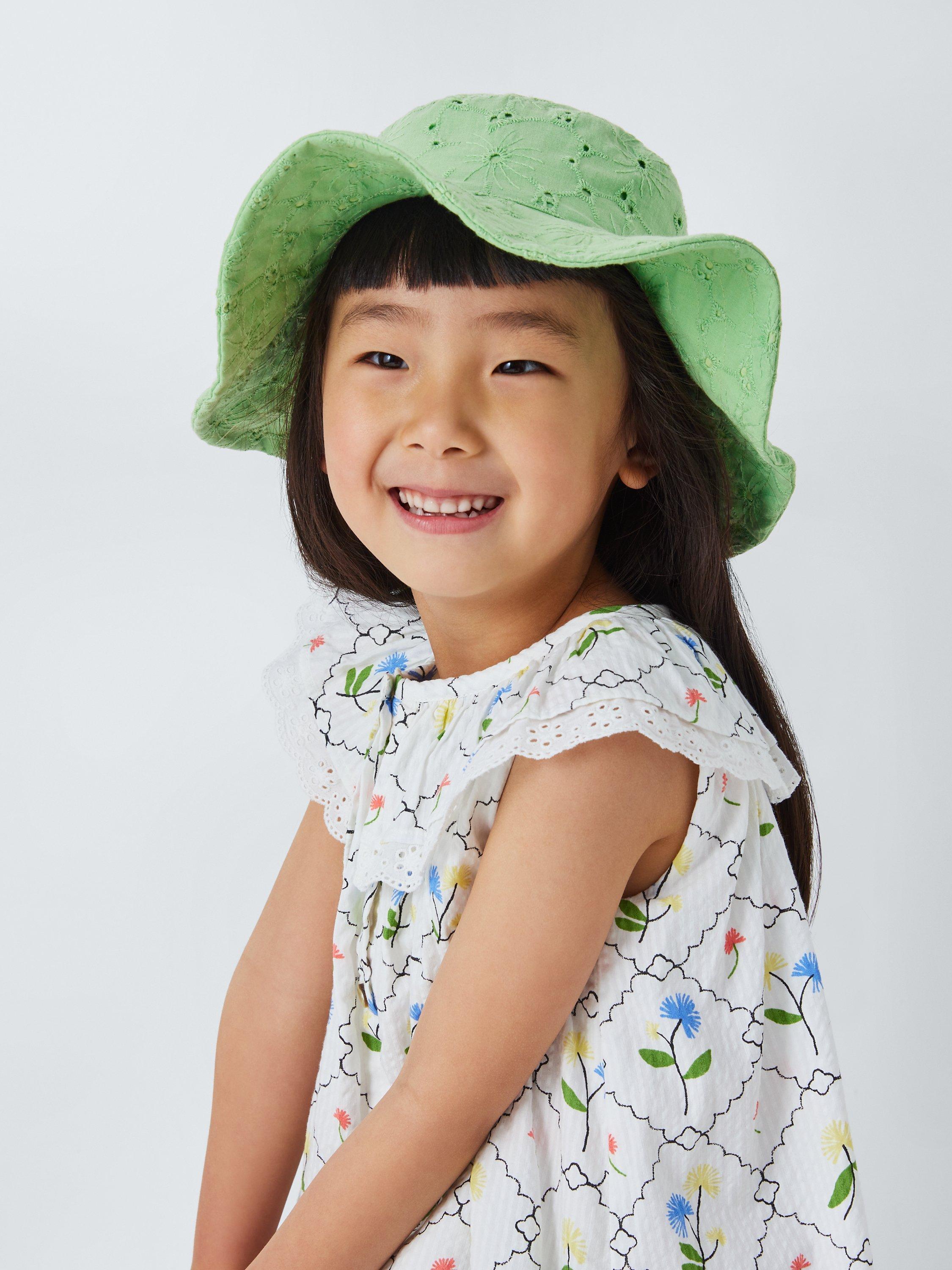 Product image 1 of 4, which shows John Lewis Kids' Broderie Floppy Hat, Green, 9-12 years