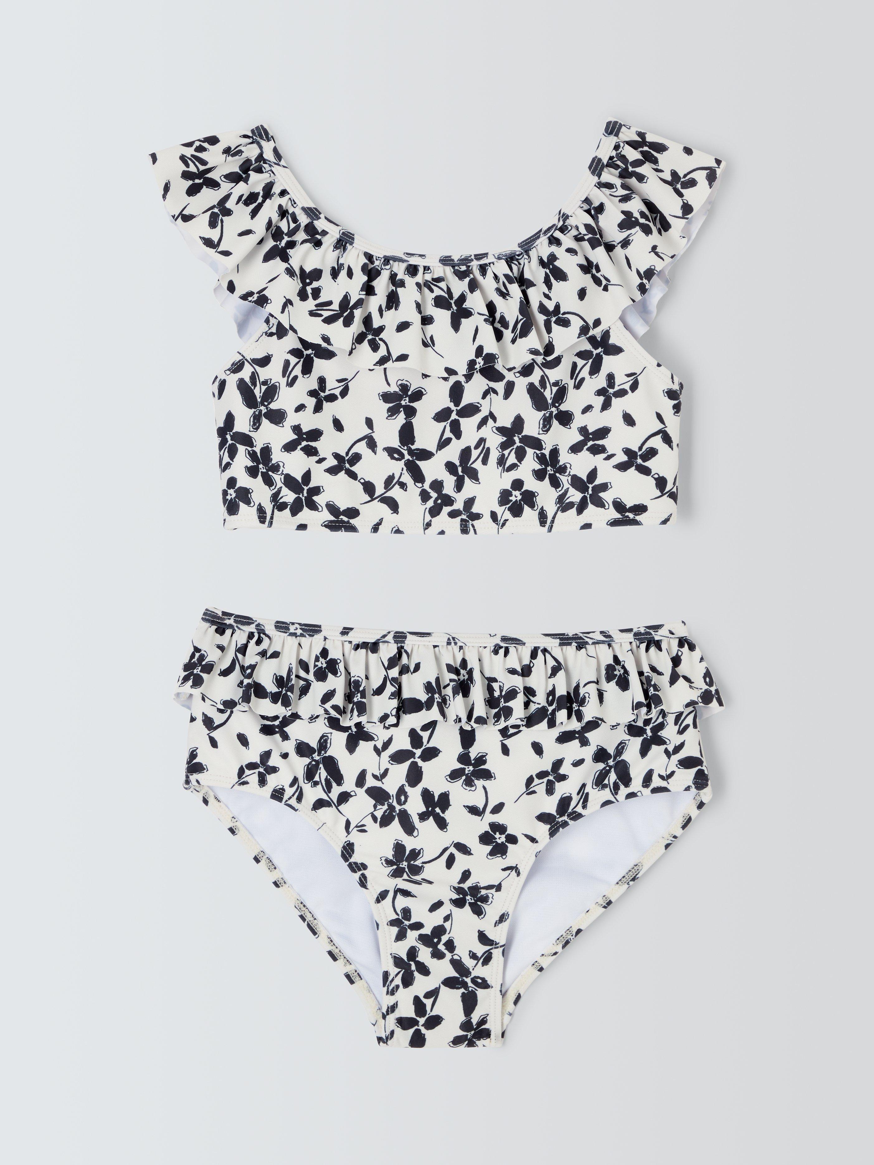 John Lewis Kids' Monochrome Floral Print Ruffle Bikini