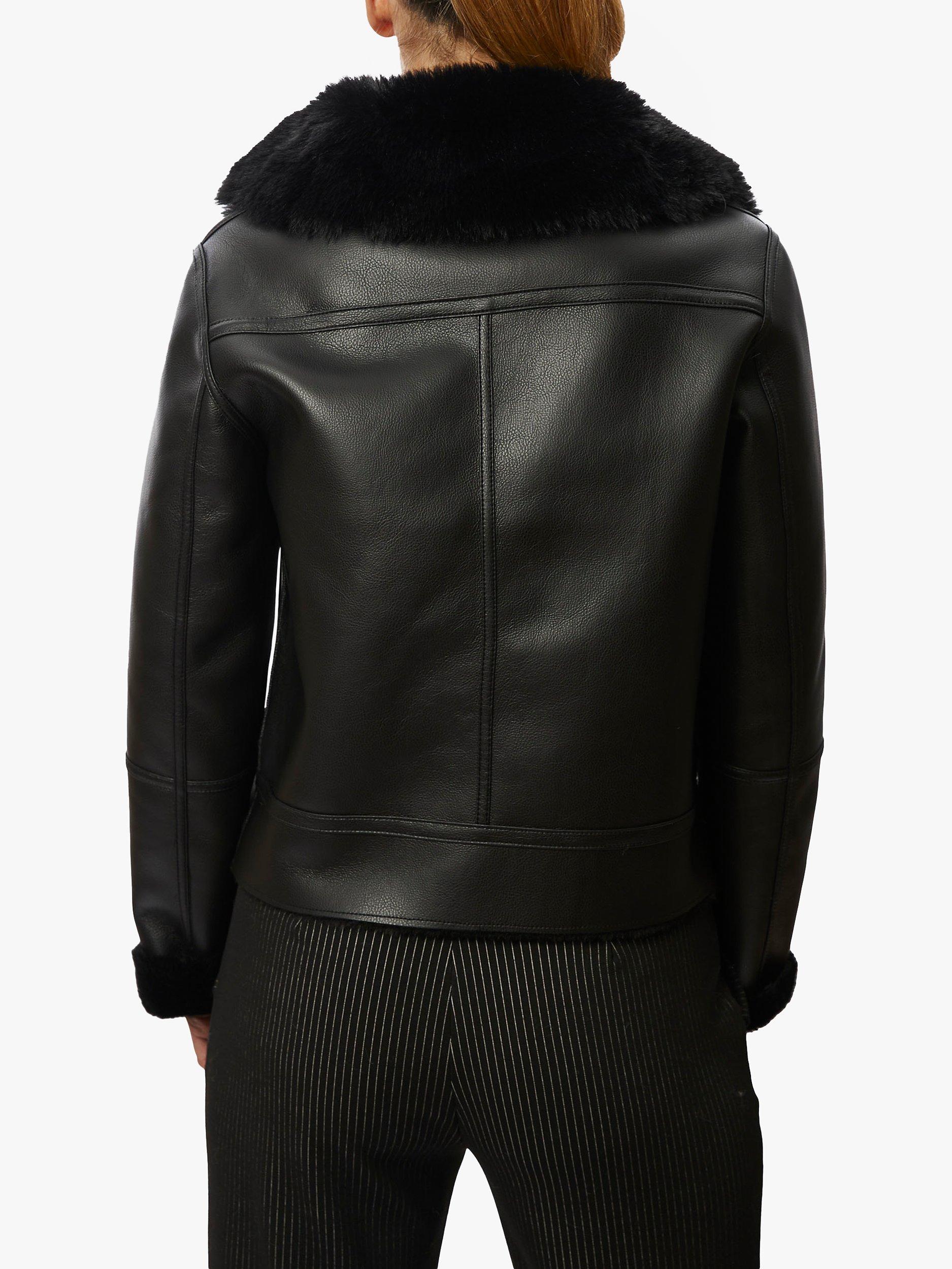 James Lakeland Faux Leather Faux Fur Trim Jacket