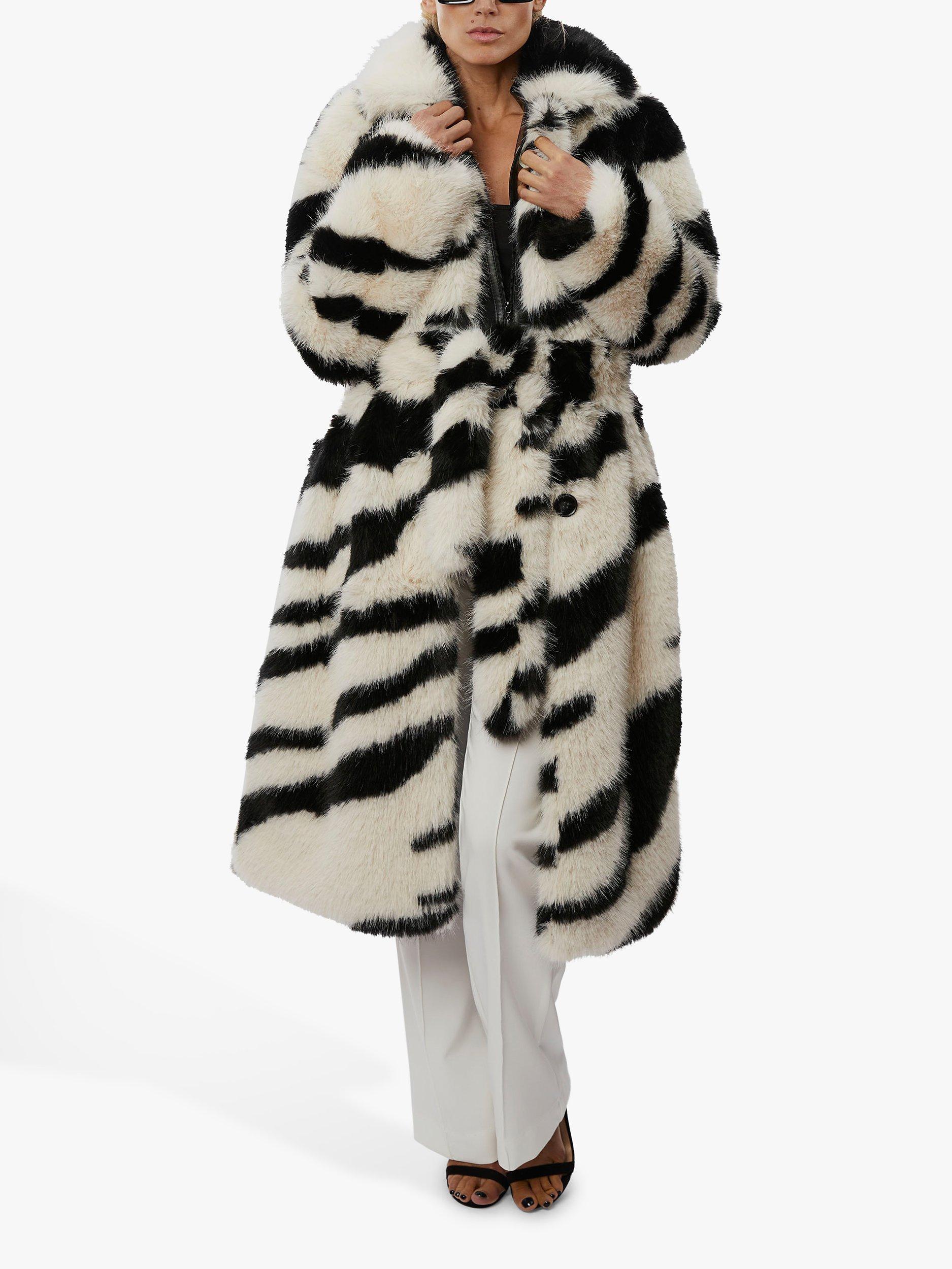 James Lakeland Tiger Long Faux Fur Coat, White/Black