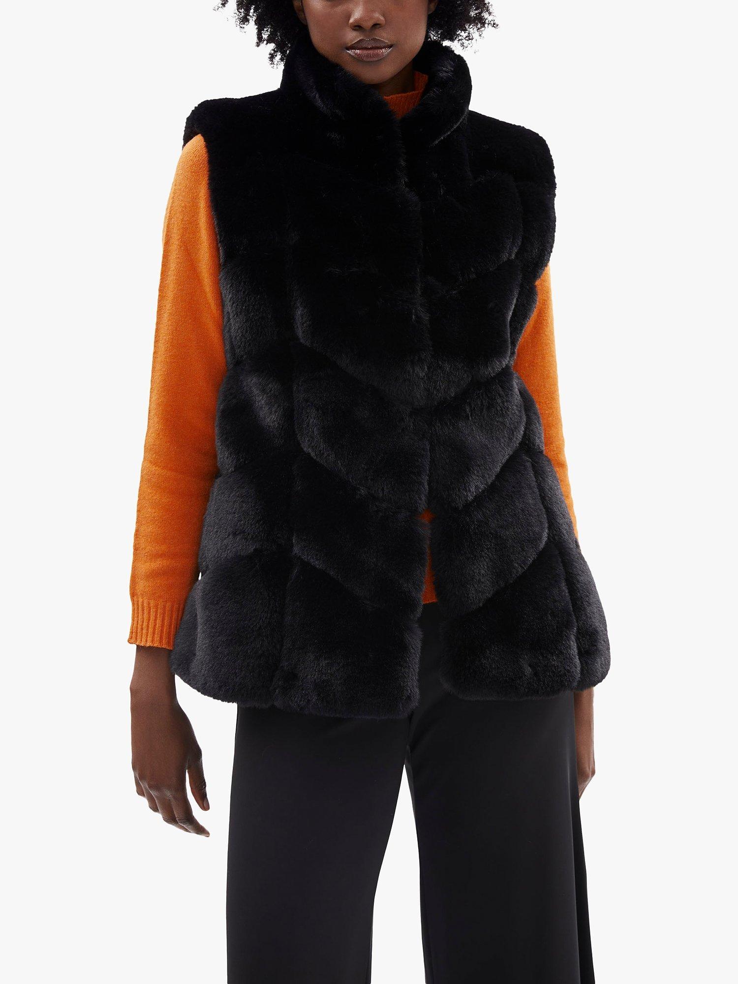 James Lakeland Ribbed Faux Fur Gilet, Black