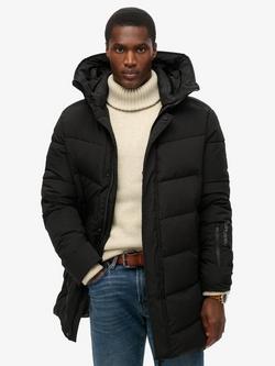 Superdry City Chevron Padded Parka Coat, Black, Black