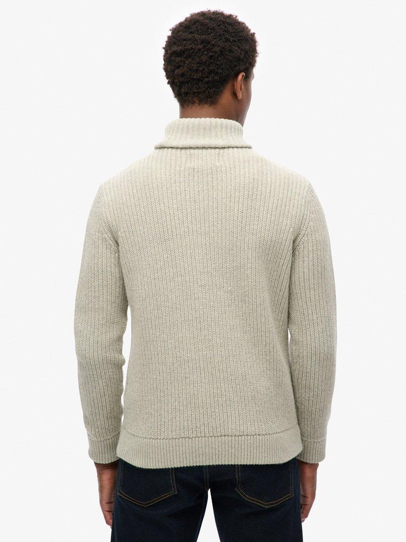 Product image 2 of 5, which shows Superdry Textured Roll Neck Jumper, Light Grey, M