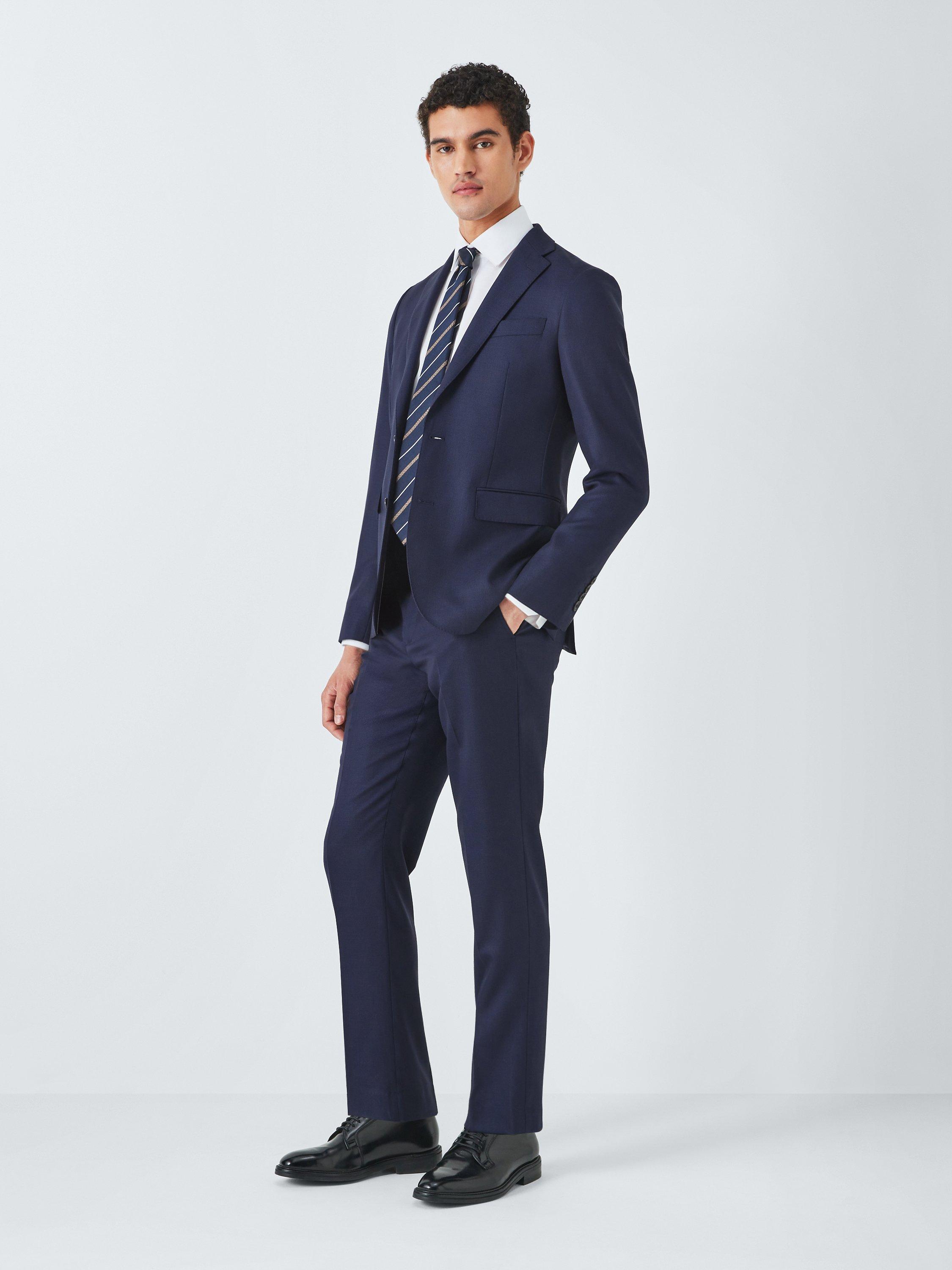 John Lewis Super 100's Birdseye Regular Suit Trousers, Navy, 30R