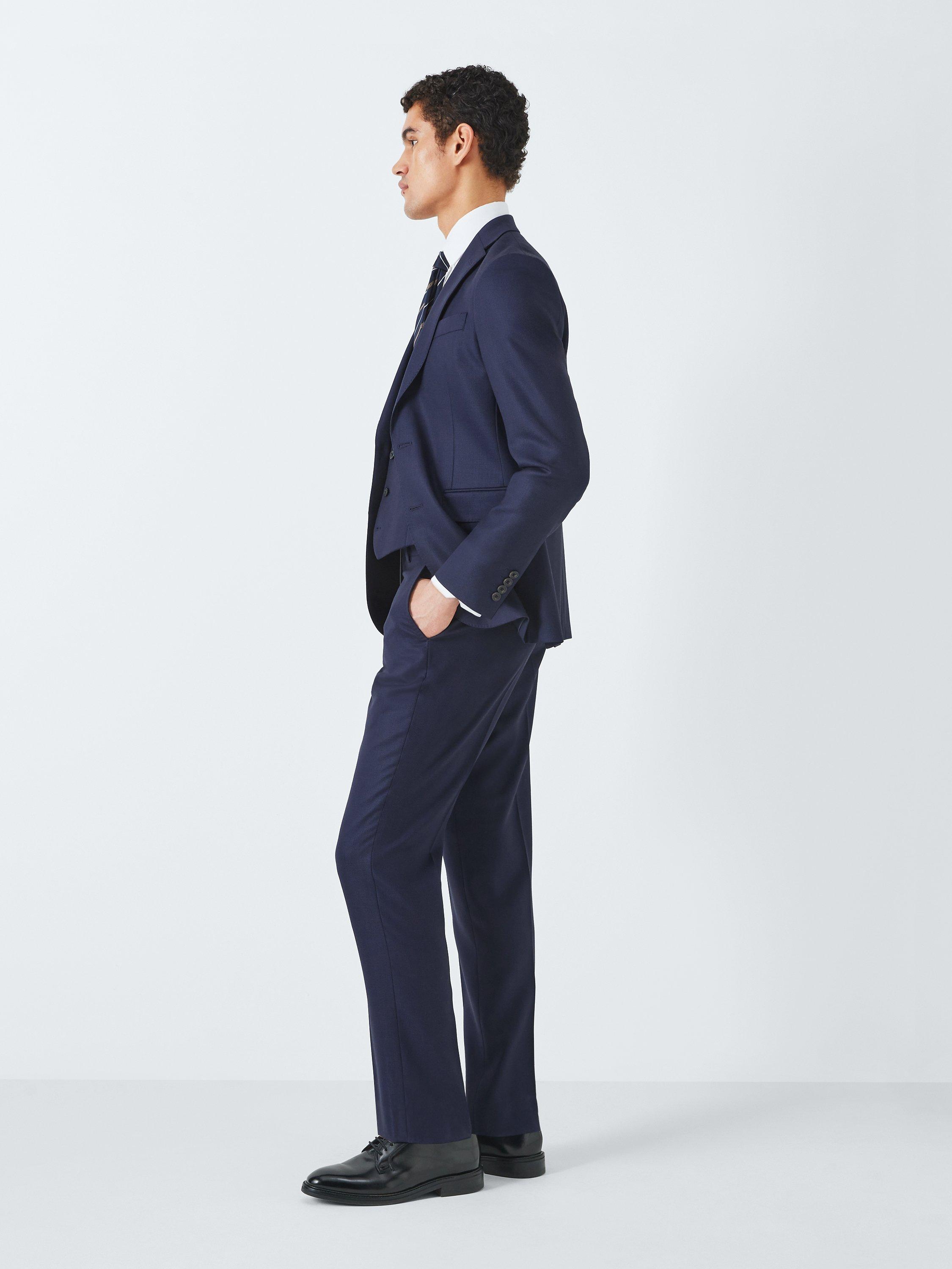 John Lewis Super 100's Birdseye Regular Suit Trousers, Navy, 30R