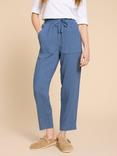 White Stuff Elle Linen Blend Pinstripe Trousers, Blue/White