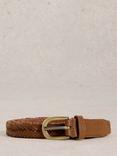 White Stuff Plaited Leather Skinny Belt, Mid Tan