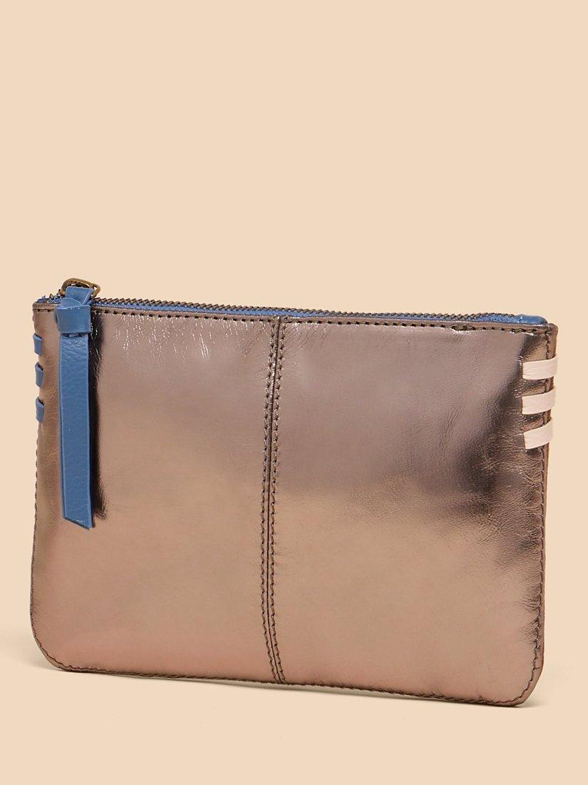Product image 1 of 4, which shows White Stuff Leather Zip Top Pouch, Tan/Multi, One Size