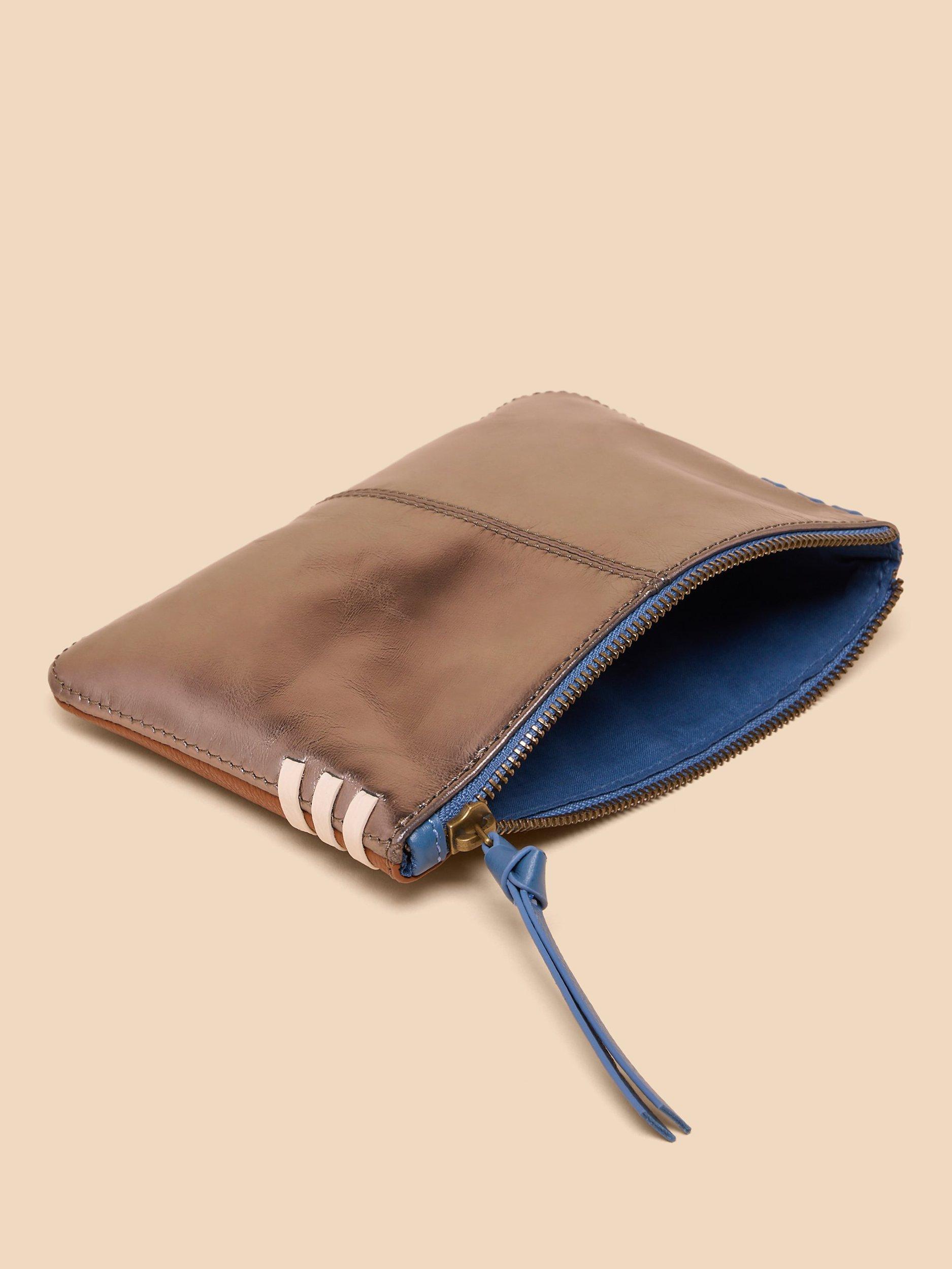 Product image 2 of 4, which shows White Stuff Leather Zip Top Pouch, Tan/Multi, One Size