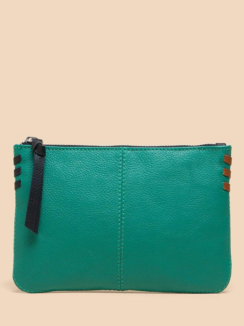 Product image 1 of 4, which shows White Stuff Leather Zip Top Pouch, Natural/Multi