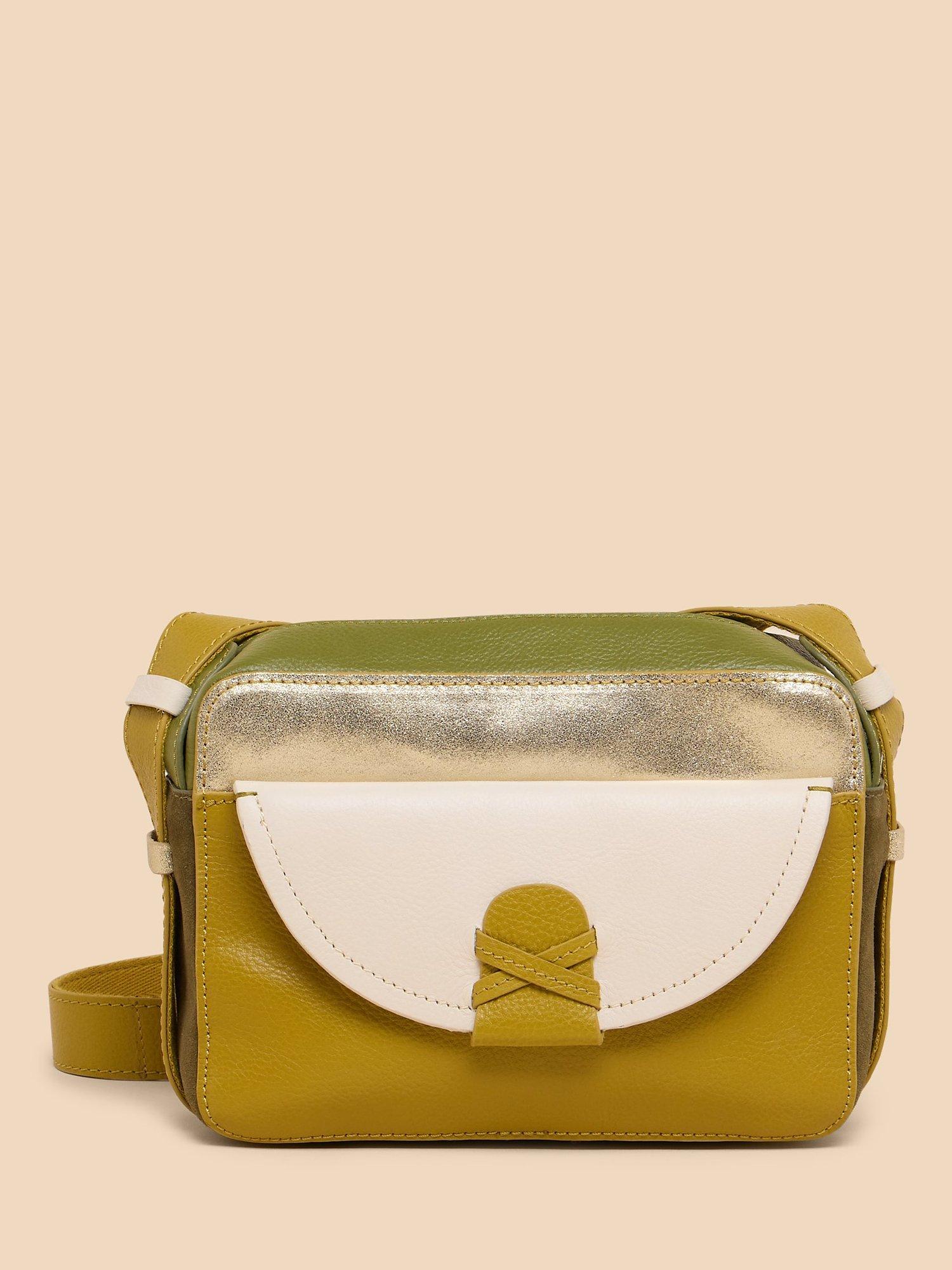 White Stuff Lola Leather Camera Cross Body Bag, Green/Multi, One Size